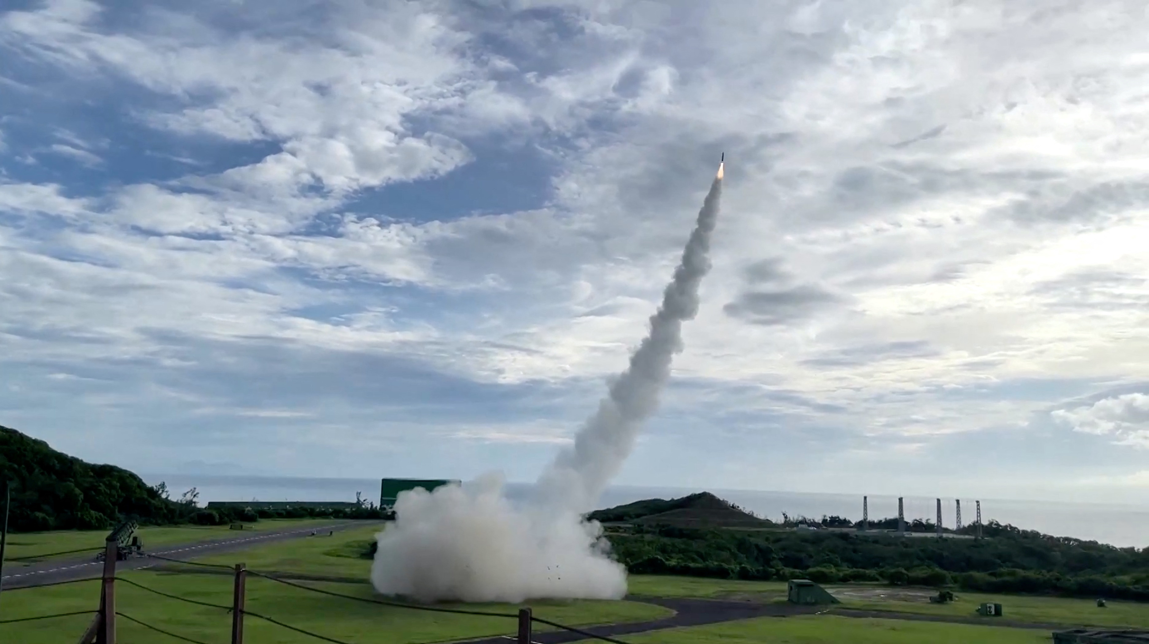 A standard missile fires off a Patriot PAC-2 during a military drill in Pingtung