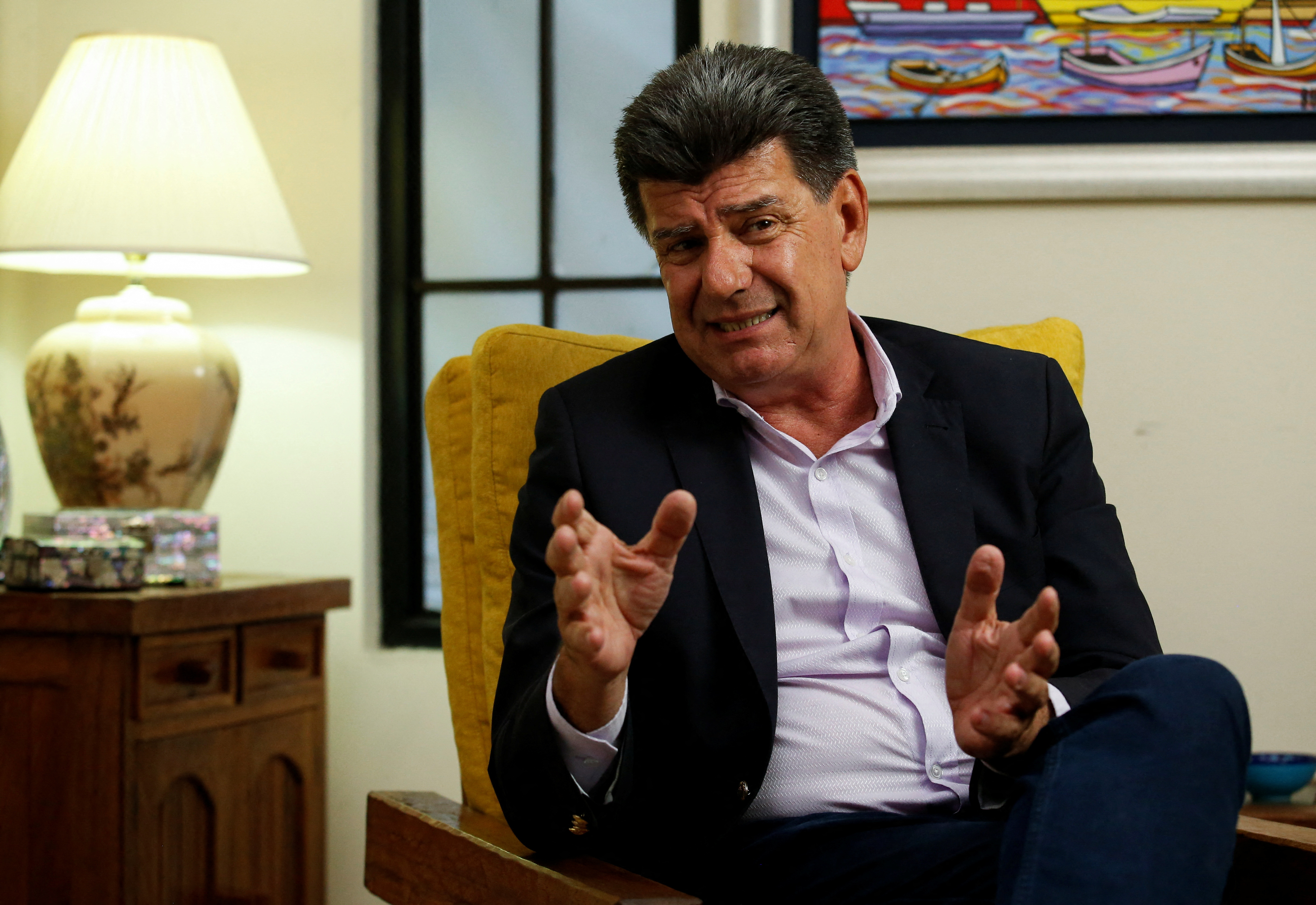 Paraguay opposition leader and presidential candidate Efrain Alegre speaks with Reuters, in Lambare