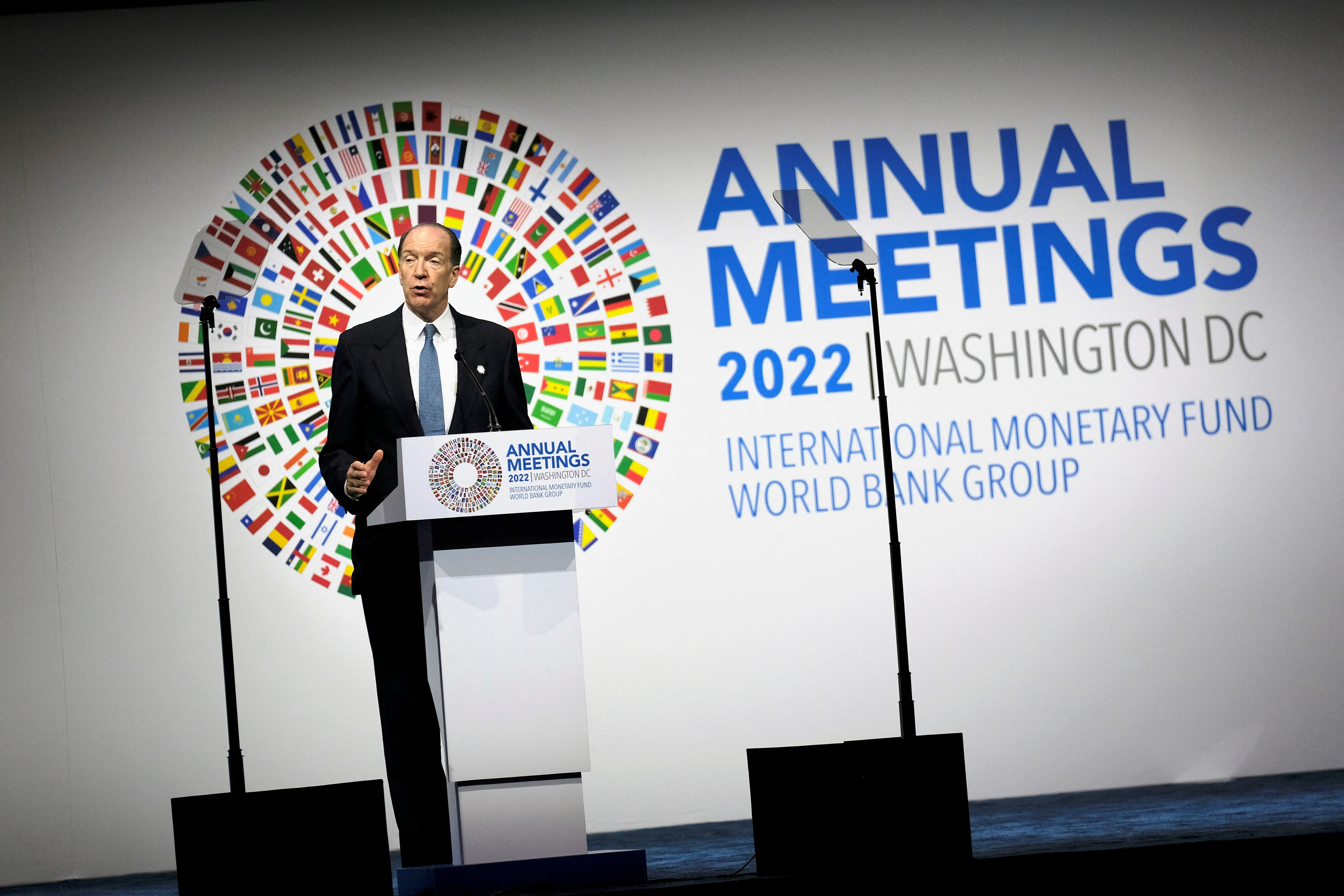 World Bank President David Malpass speaks during the Annual Meetings of the International Monetary Fund and World Bank in Washington