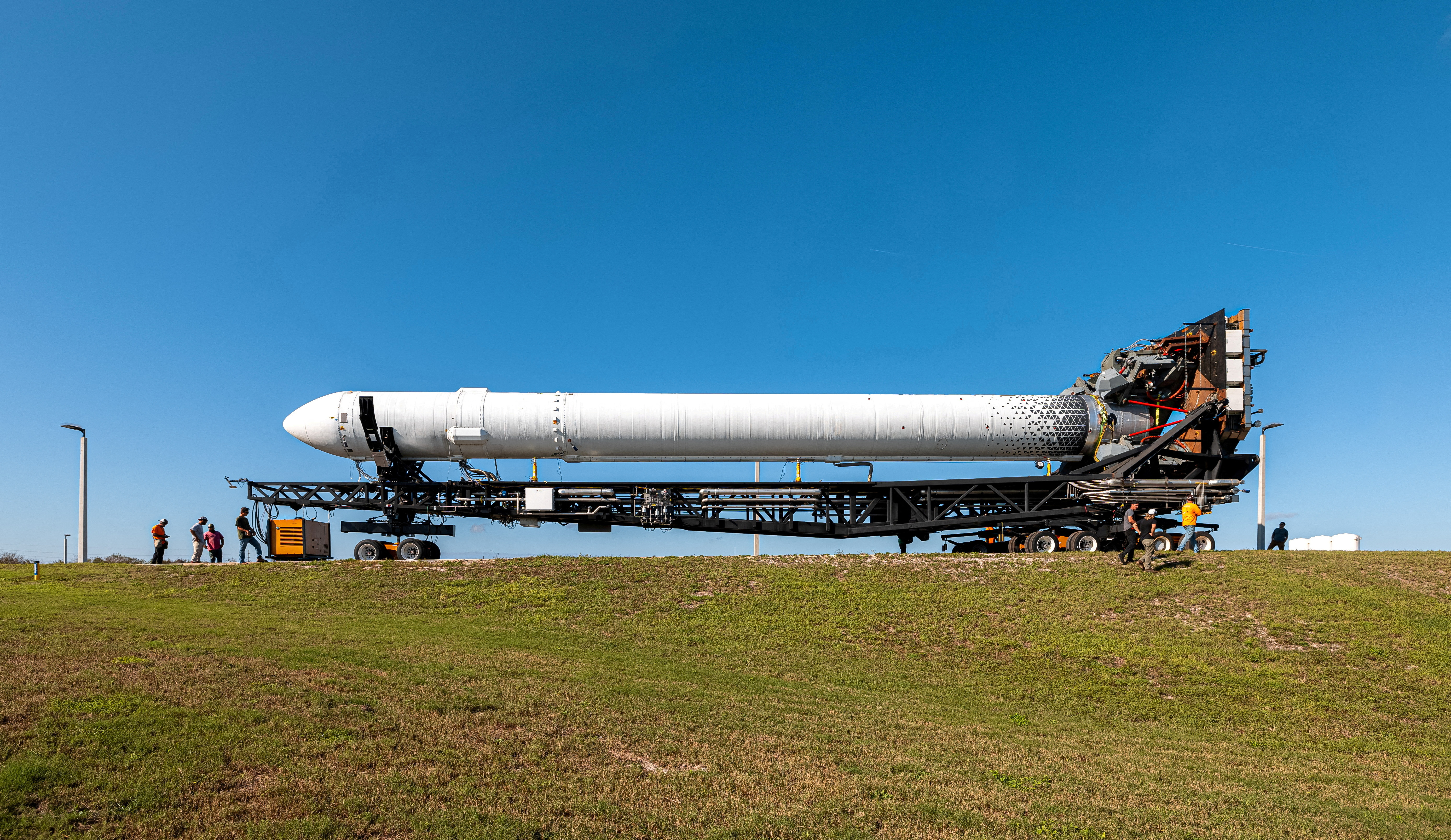 FILE PHOTO: Relativity Space's 3D-printed rocket Terran 1 is role to launch pad at Cape Canaveral Air Force Station in Florida