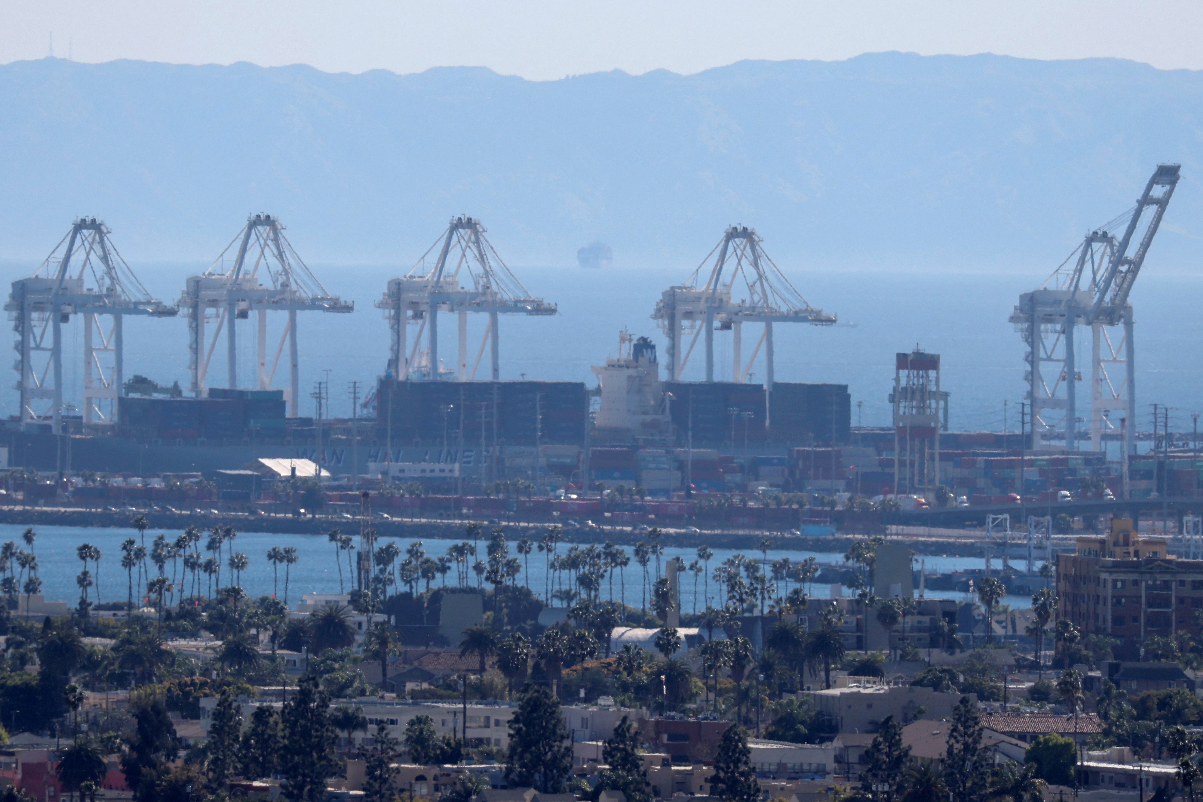 The port of Long Beach is shown in Long Beach, California
