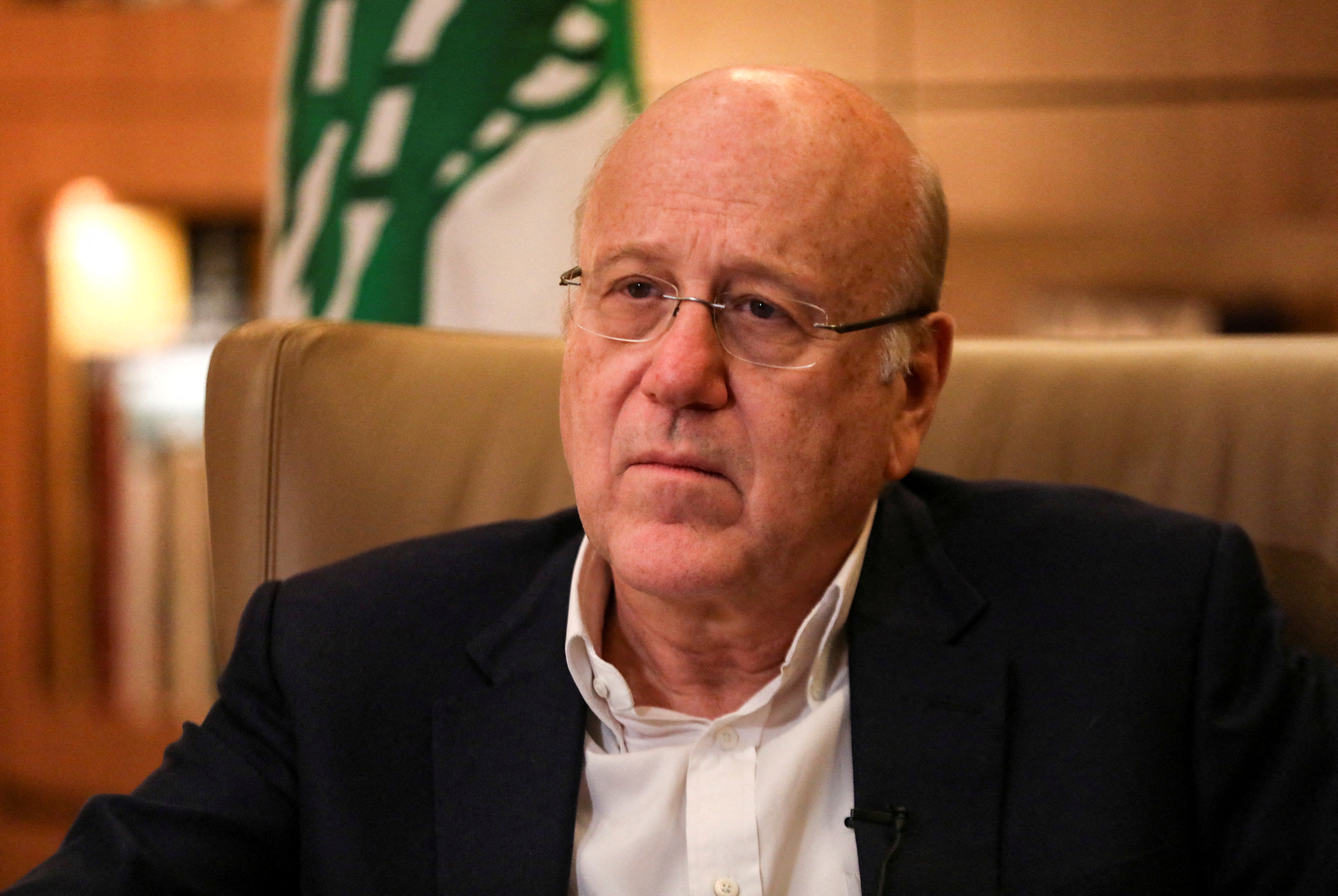 Lebanese Prime Minister Najib Mikati attends an interview with Reuters at the government palace in Beirut