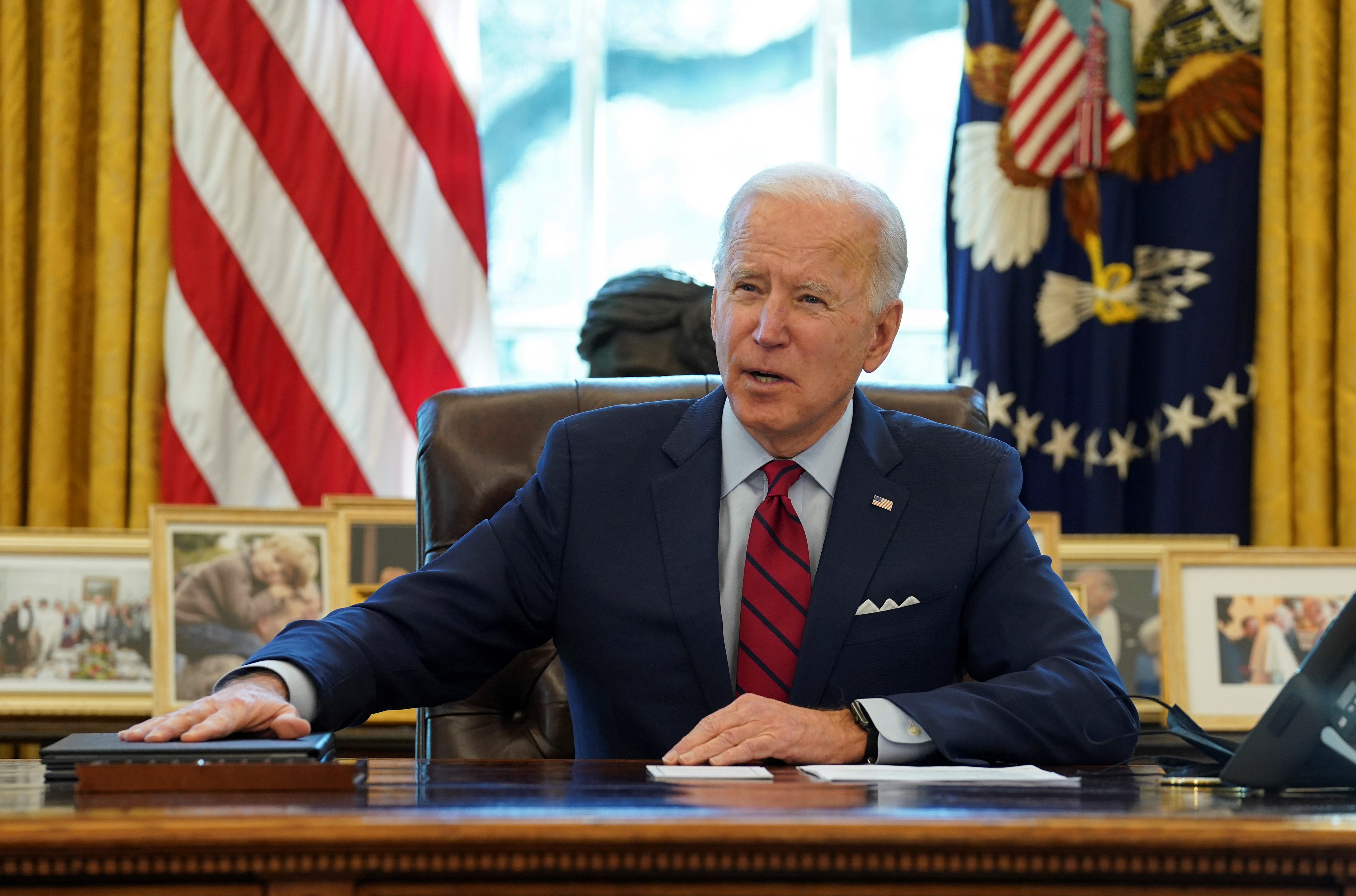 U.S. President Joe Biden speaks before signing executive orders strengthening access to affordable healthcare at the White House in Washington, U.S., January 28, 2021. REUTERS/Kevin Lamarque/File Photo