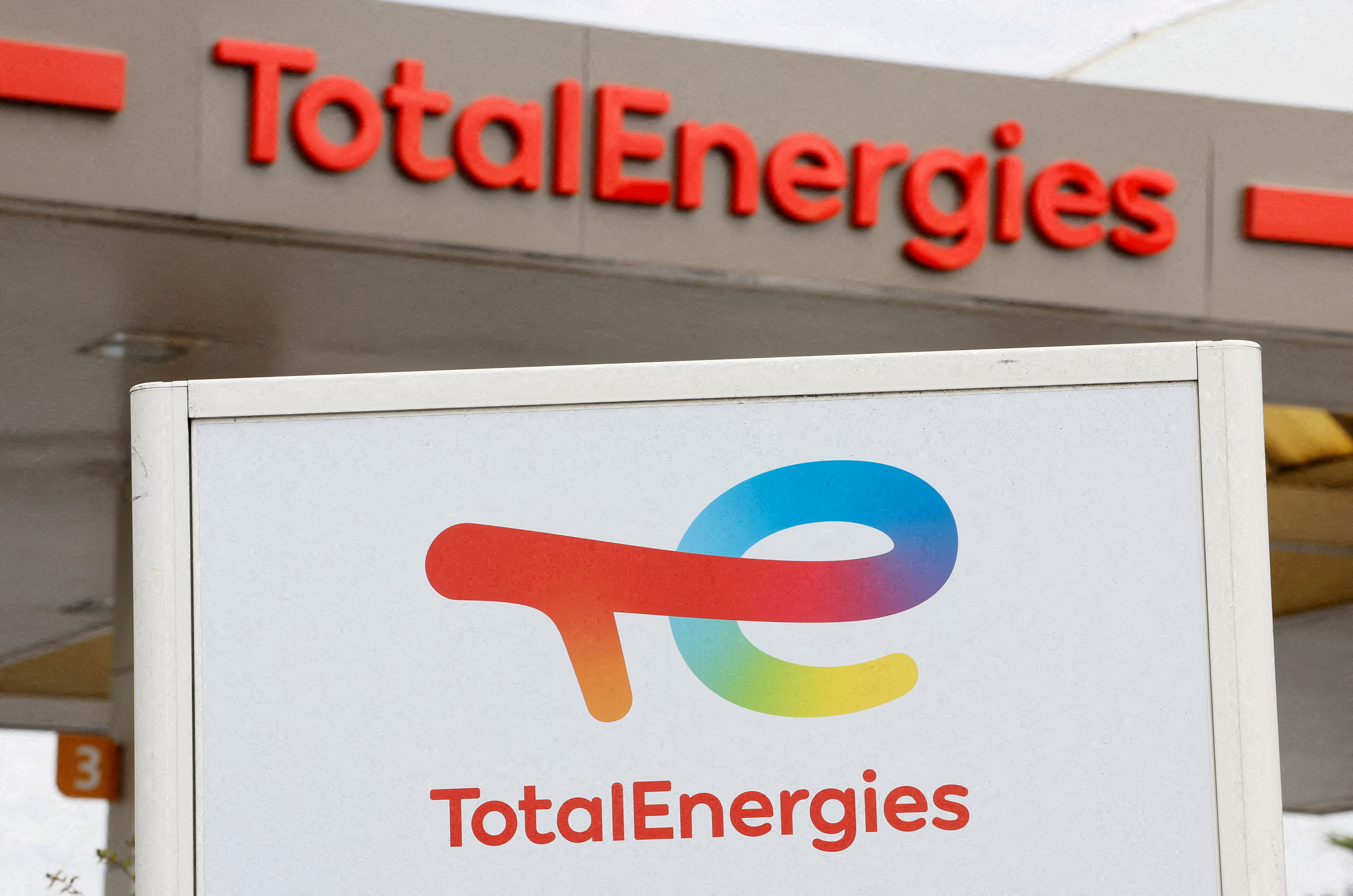 TotalEnergies signs at a service station in Nice