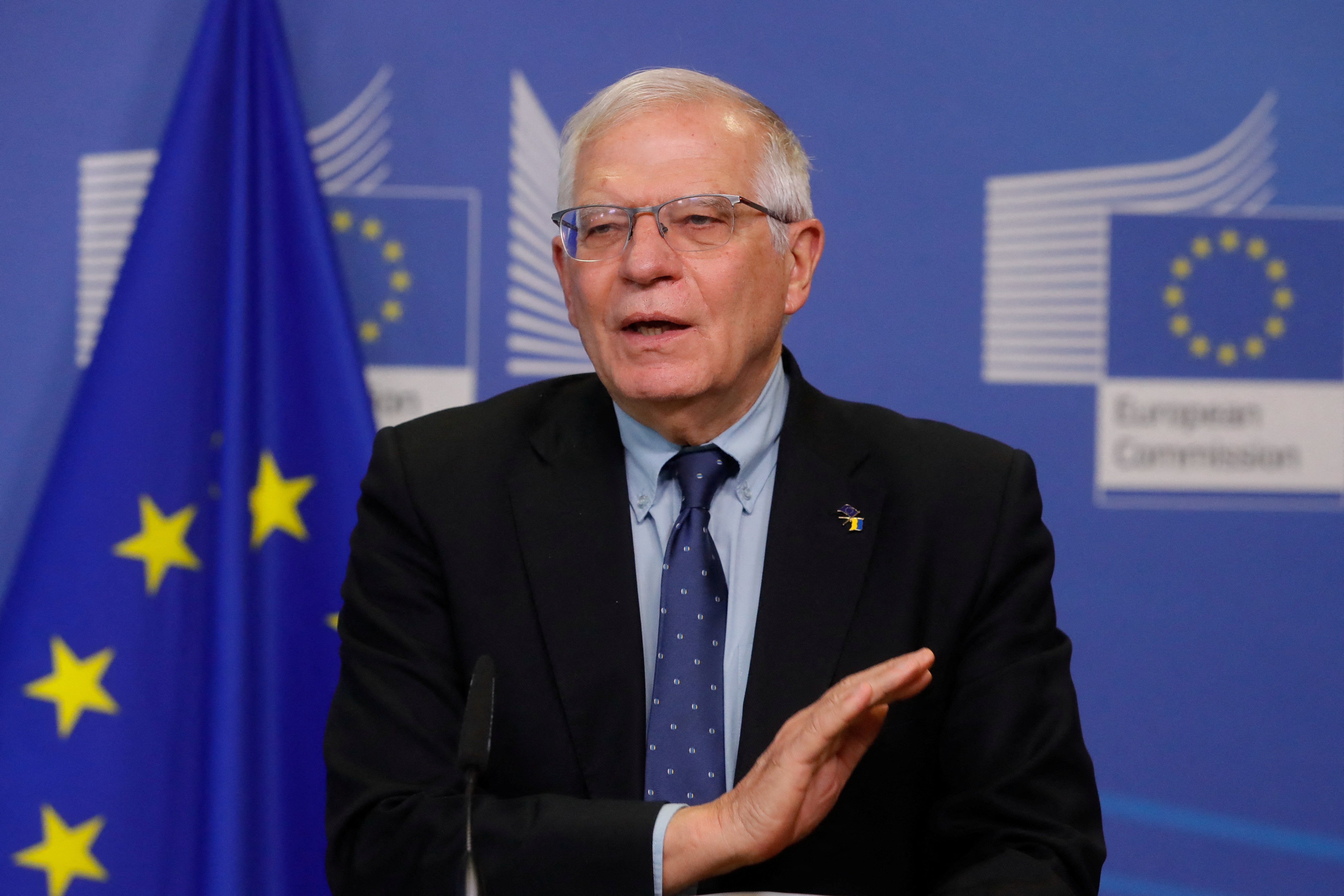 High Representative of the European Union for Foreign Affairs and Security Policy Josep Borrell and European Commission President Ursula von der Leyen address the media, in Brussels