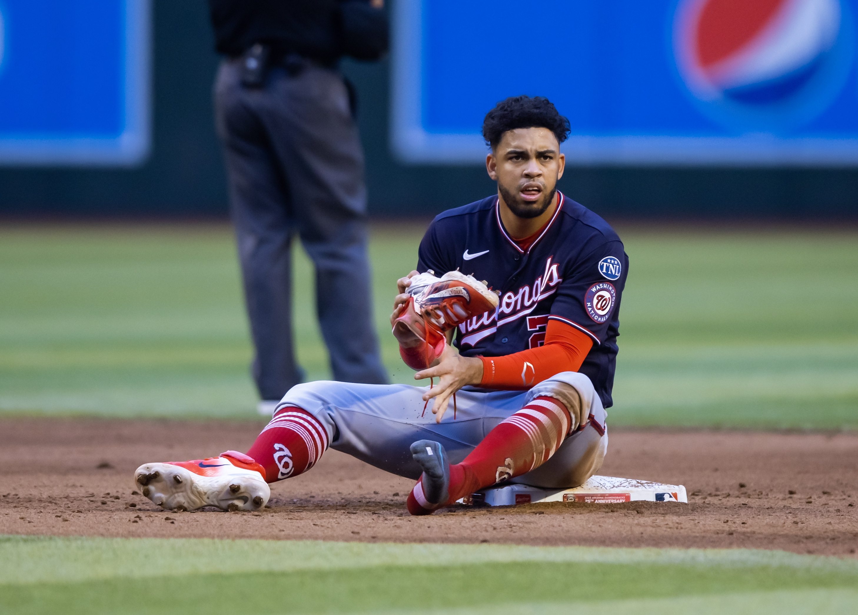 Arizona Diamondbacks' Lourdes Gurriel Jr. looks on during a baseball game  against the Washington Nationals, Thursday, June 22, 2023, in Washington.  (AP Photo/Nick Wass Stock Photo - Alamy