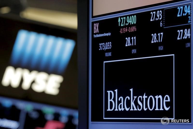 The ticker and trading information for Blackstone Group is displayed at the post where it is traded on the floor of the New York Stock Exchange