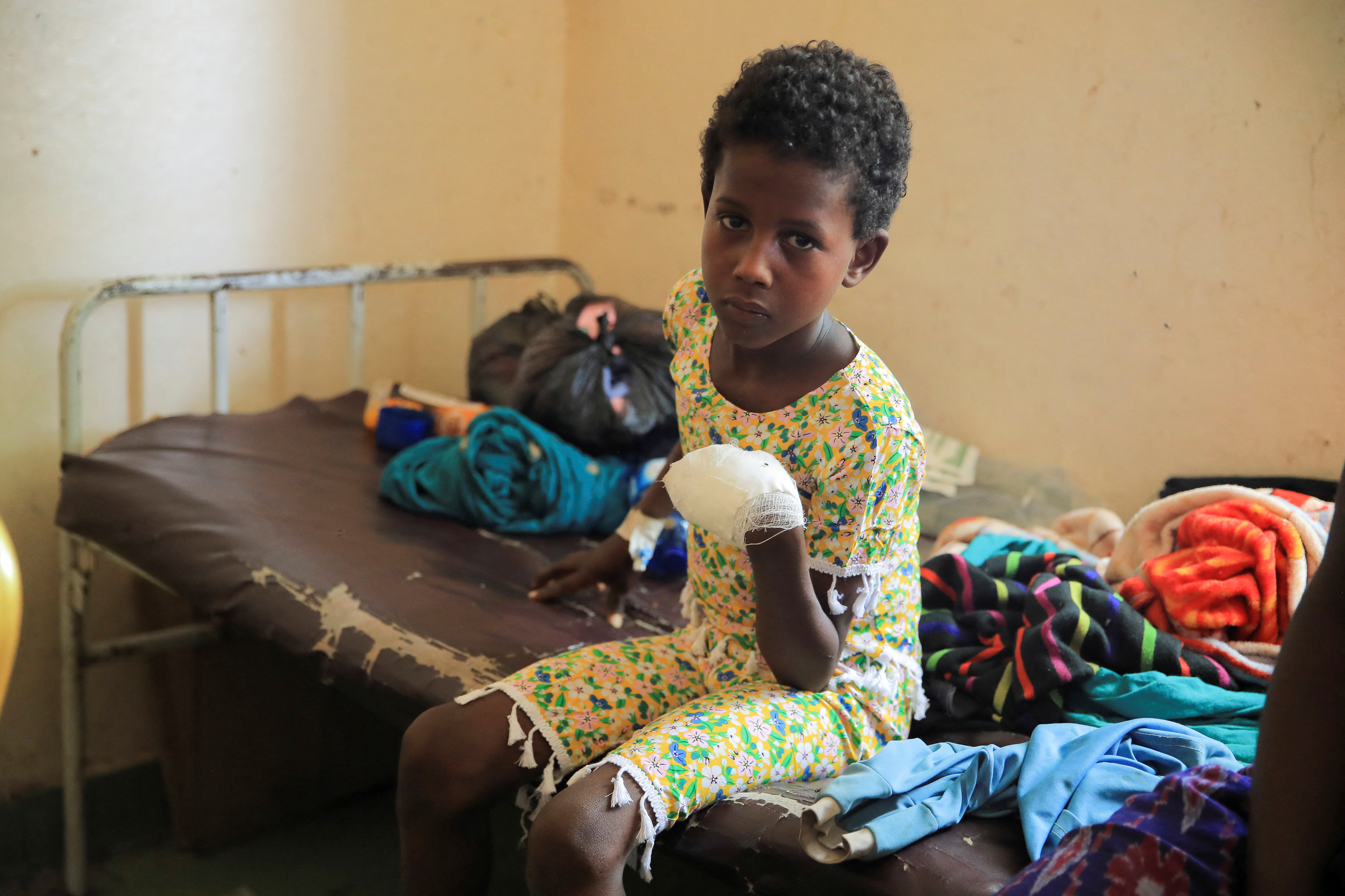 A child who lost his left hand from an explosive receives treatment in Dubti Referral Hospital, in Dubti town