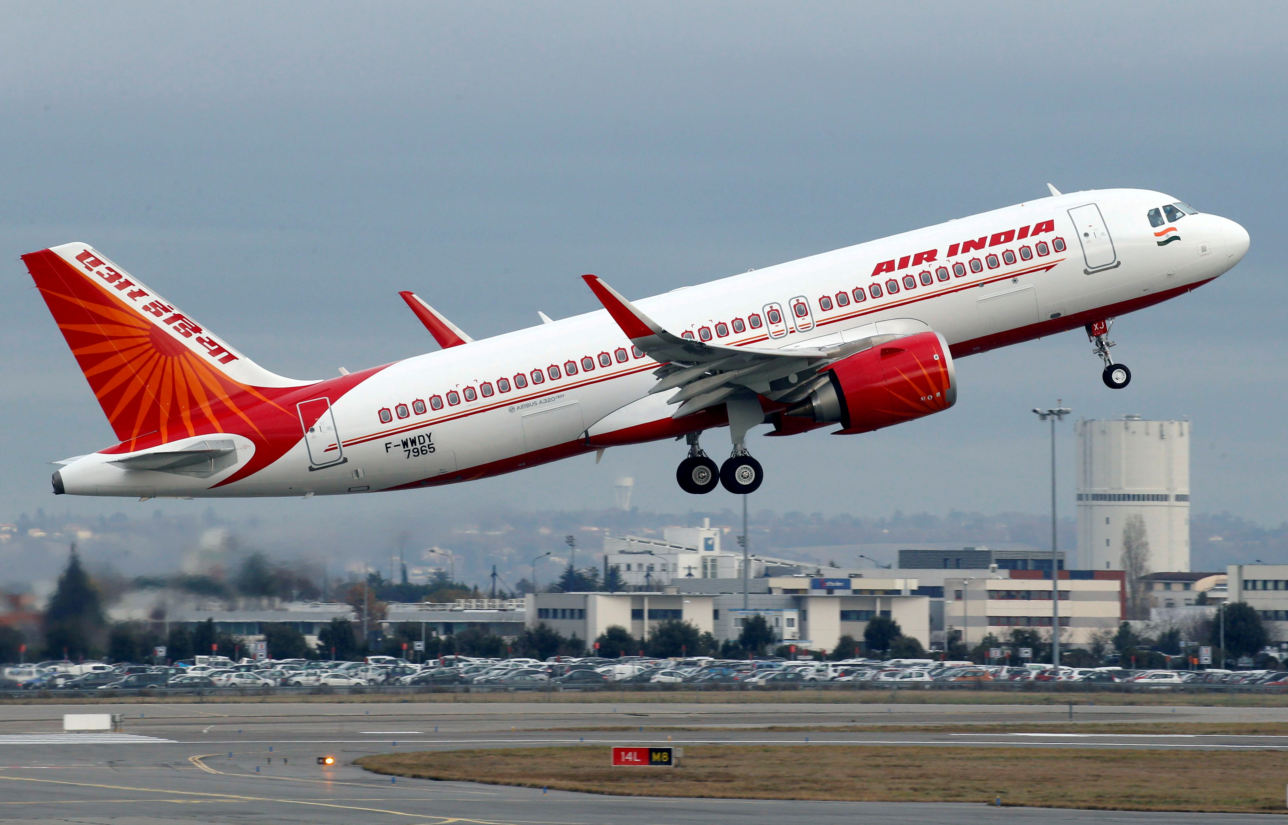 An Air India Airbus A320neo plane takes off in Colomiers near Toulouse