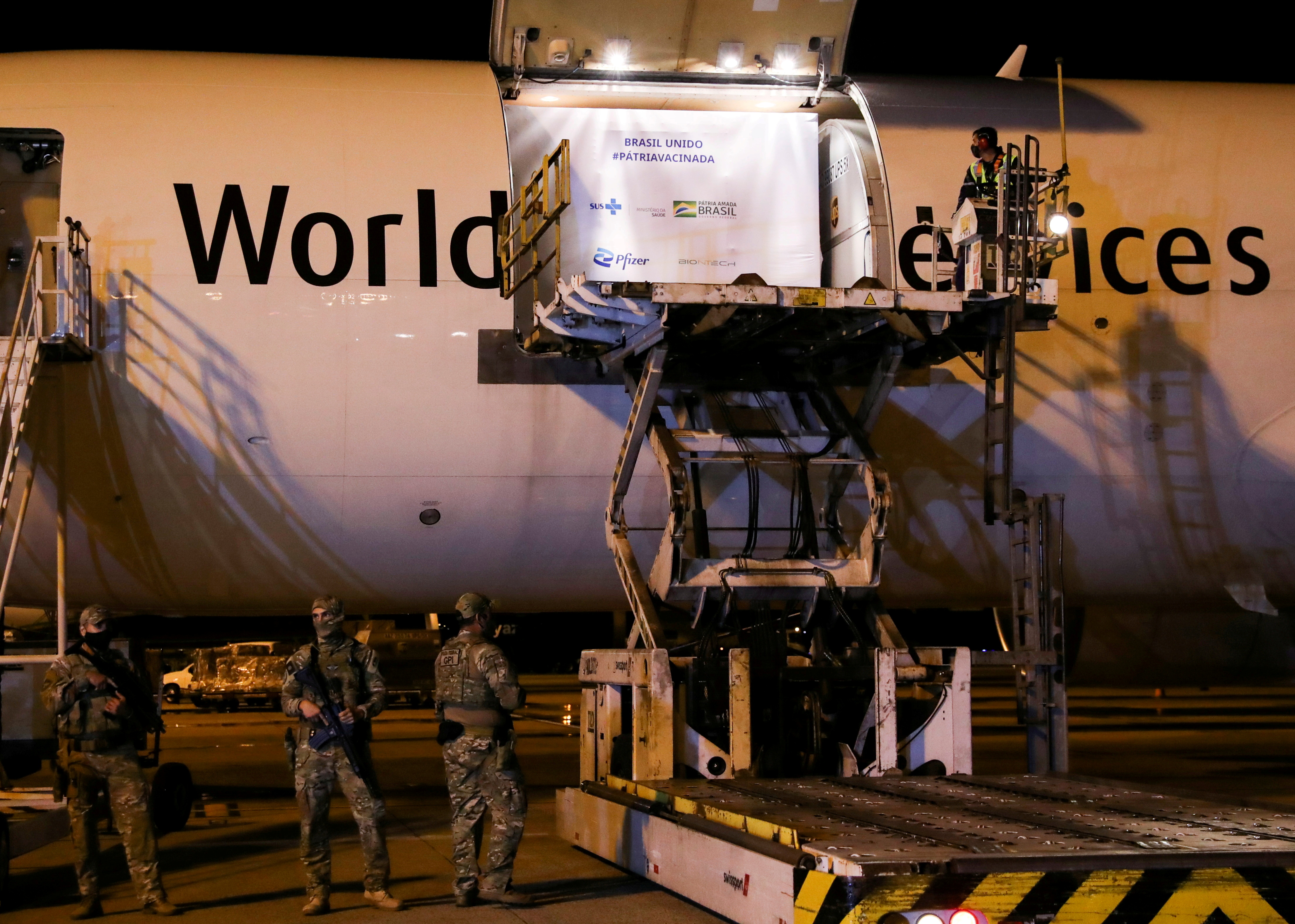 Arrival of Pfizer-BioNTech vaccines against the coronavirus disease (COVID-19) at Viracopos International Airport, in Campinas