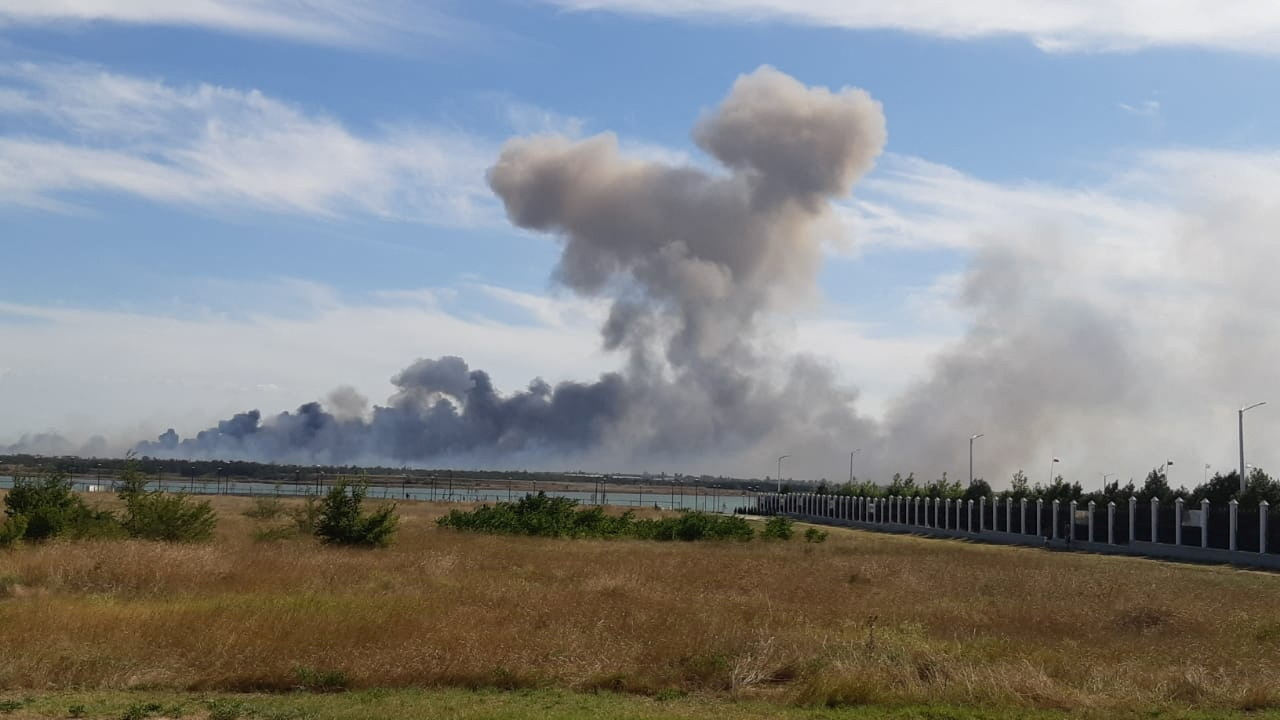 Smoke rises after explosions were heard near Novofedorivka