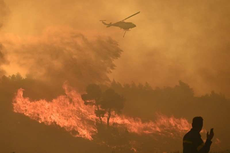 Wildfire burns in Varnava, near Athens