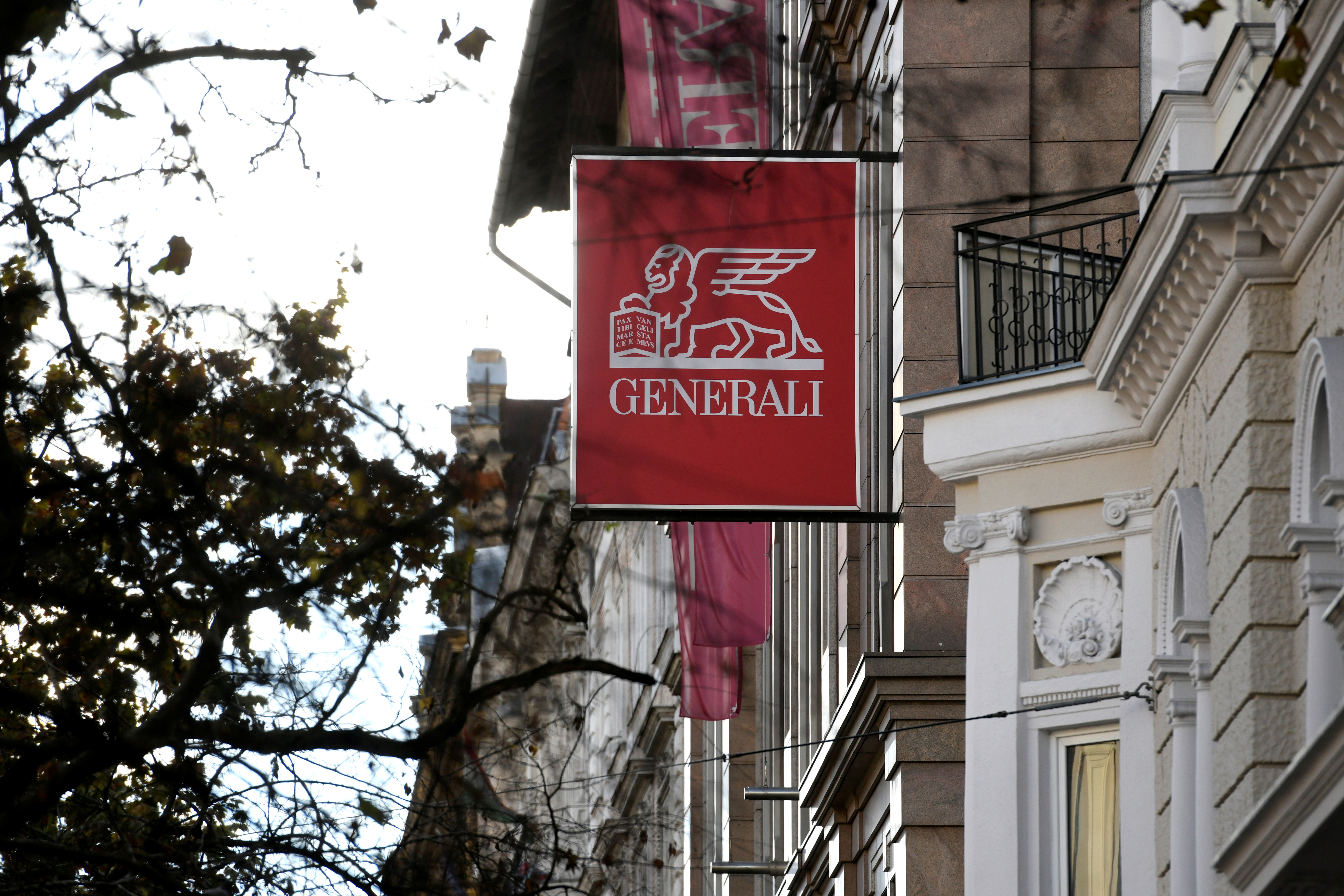 The logo of insurance company Generali is seen on the company headquarters in Budapest, Hungary, November 29, 2019. Picture taken November 29, 2019. REUTERS/Tamas Kaszas/File Photo