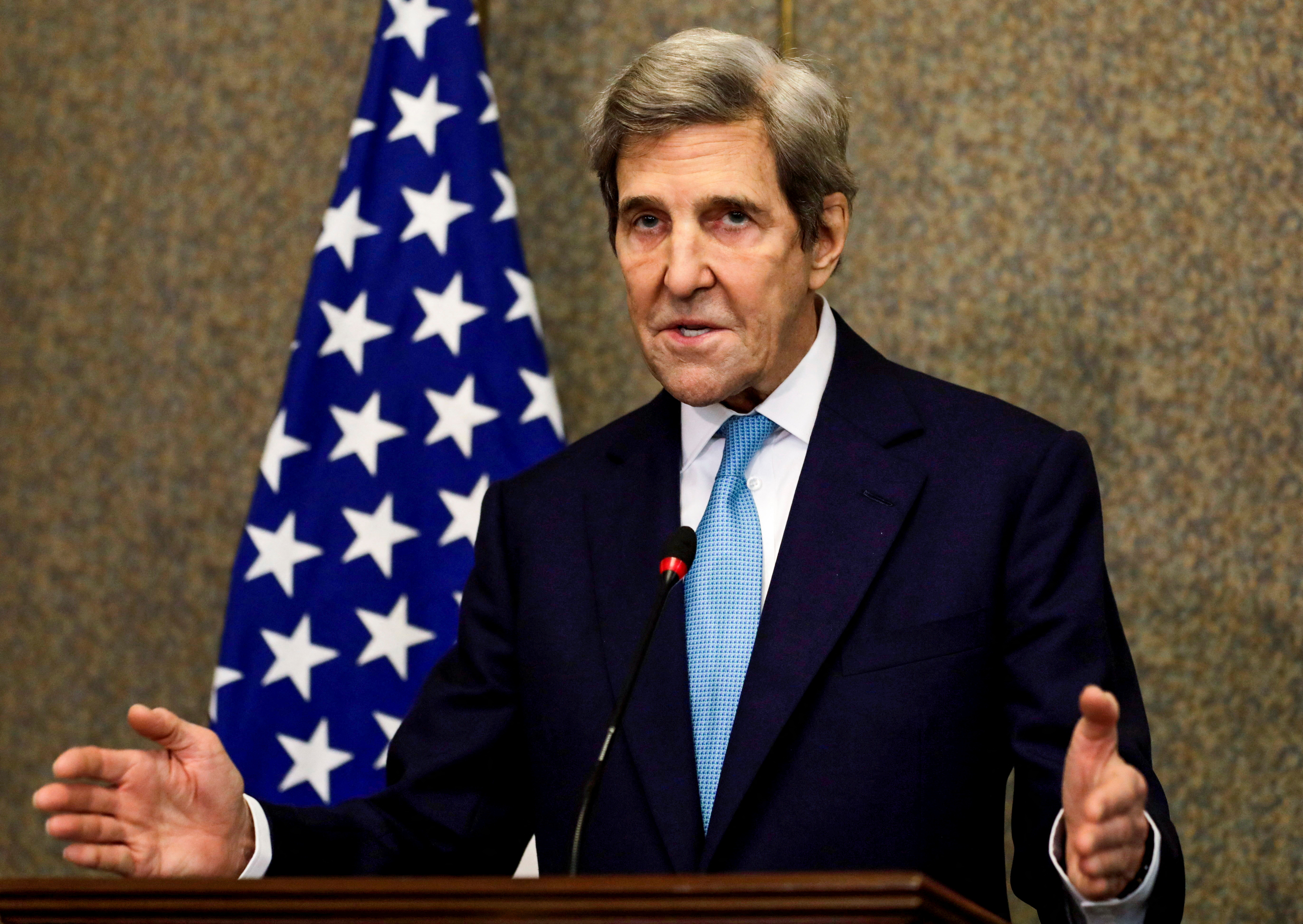 U.S. Special Presidential Envoy for Climate John Kerry speaks during a news conference with Egyptian Foreign Minister Sameh Shoukry, in Cairo