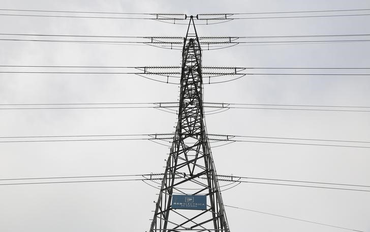 The logo of Spanish electricity grid operator Red Electrica ca Espa–a is attached in a electricity pylon in Alcobendas