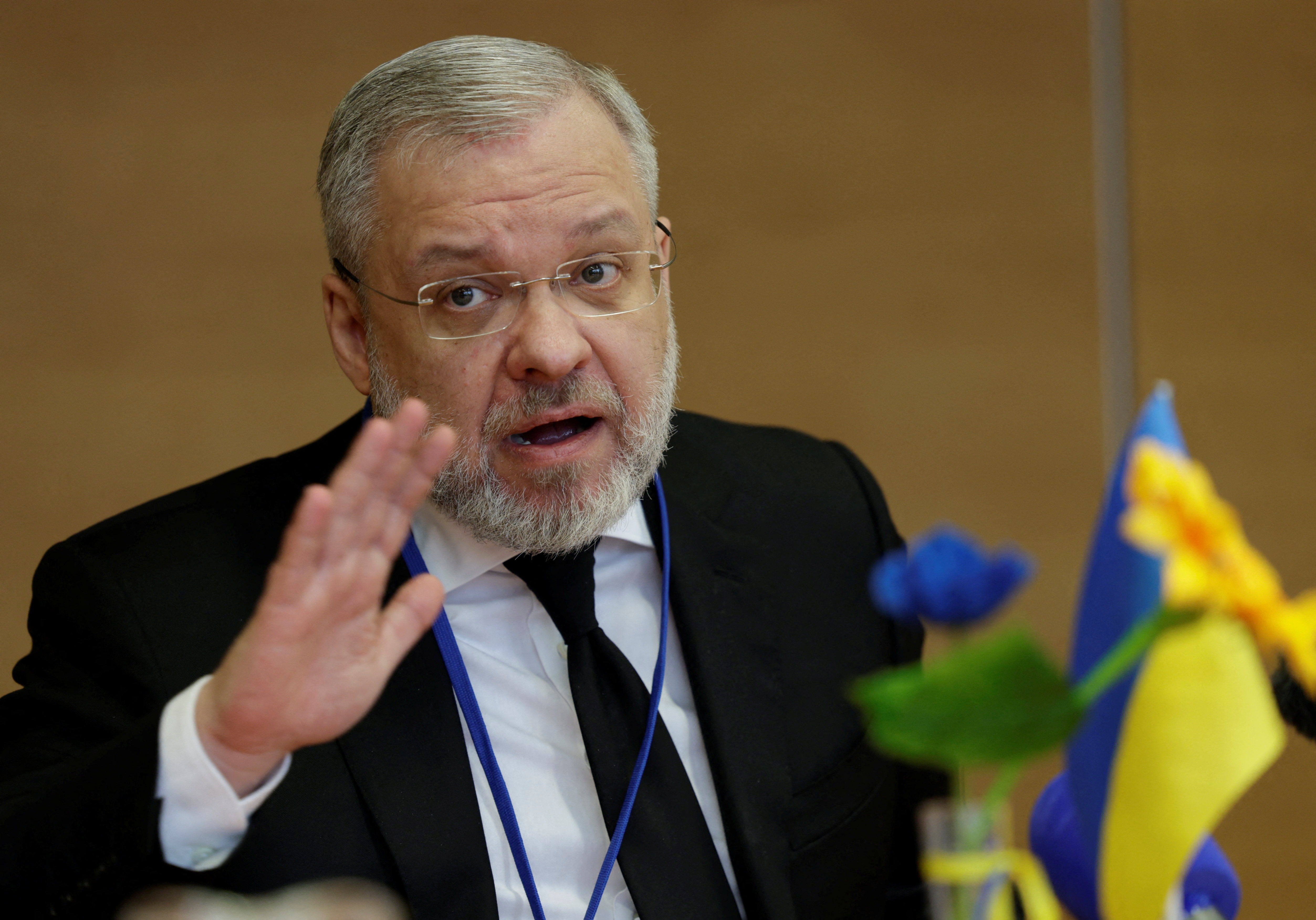 Ukrainian Energy Minister German Galushchenko attends a press conference at the U.N. nuclear watchdog IAEA in Vienna