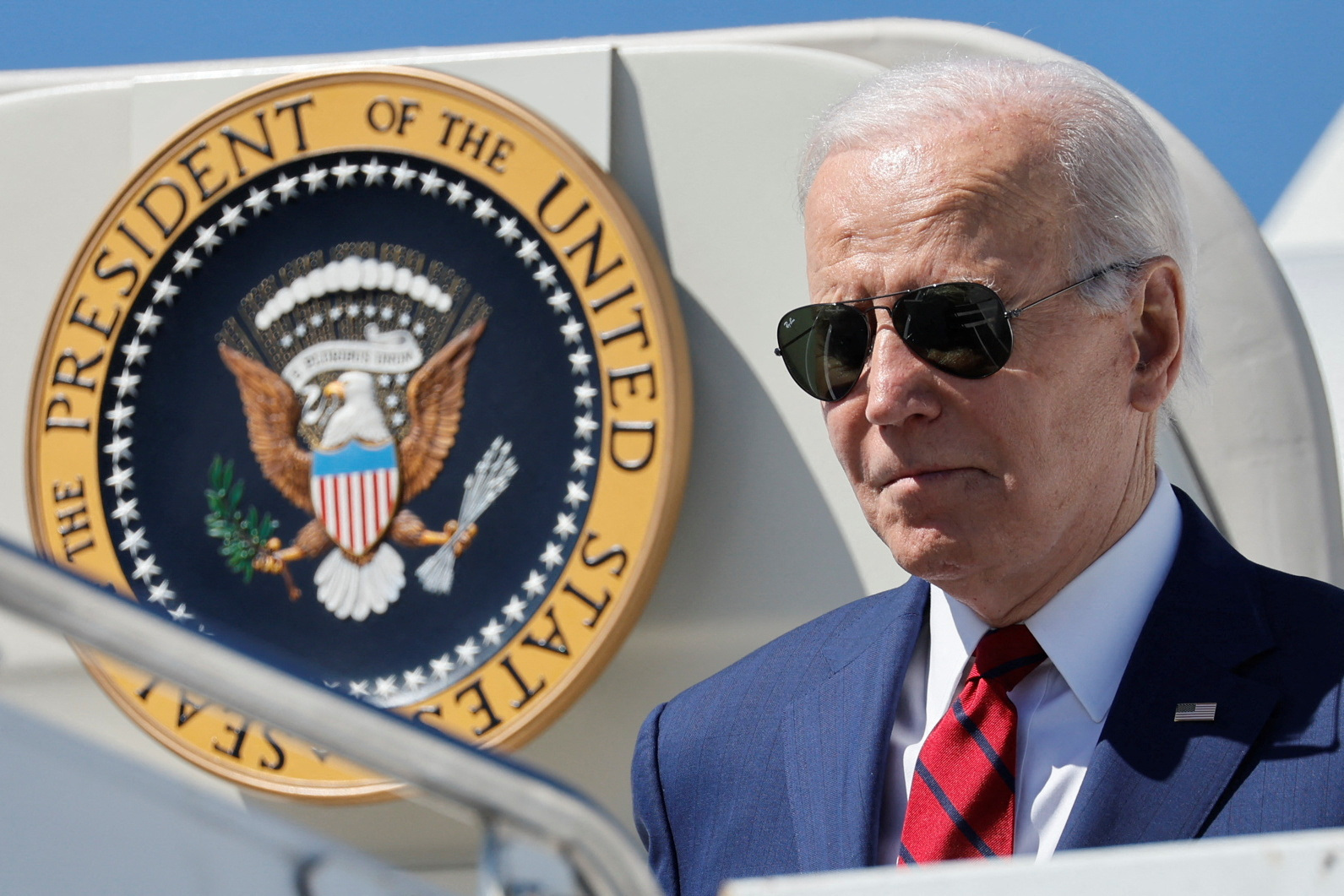 U.S. President Joe Biden arrives aboard Air Force One at Maxwell Air Force Base, in Montgomery