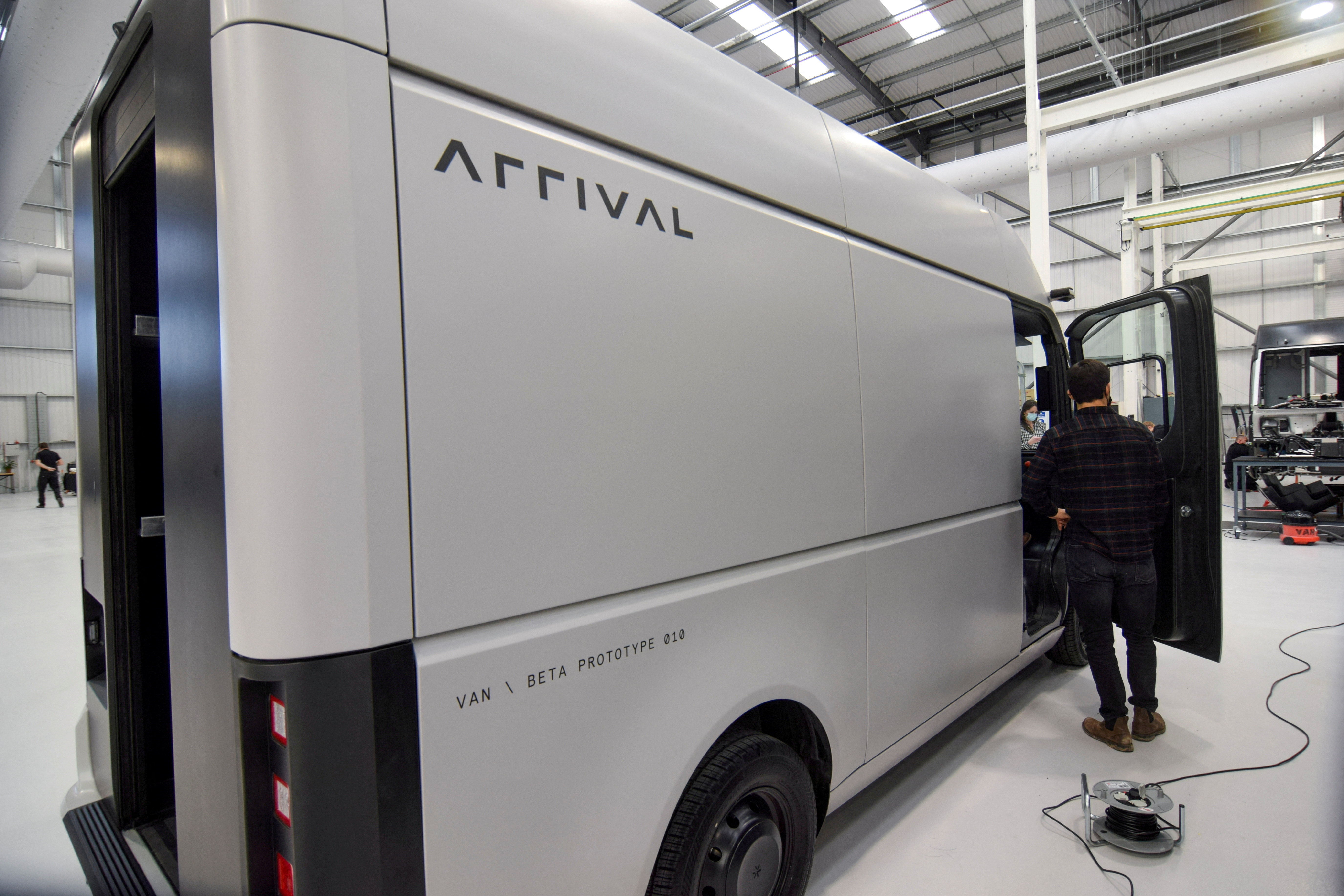 A fully electric test van by British bus maker Arrival Ltd, due to start production in 2022