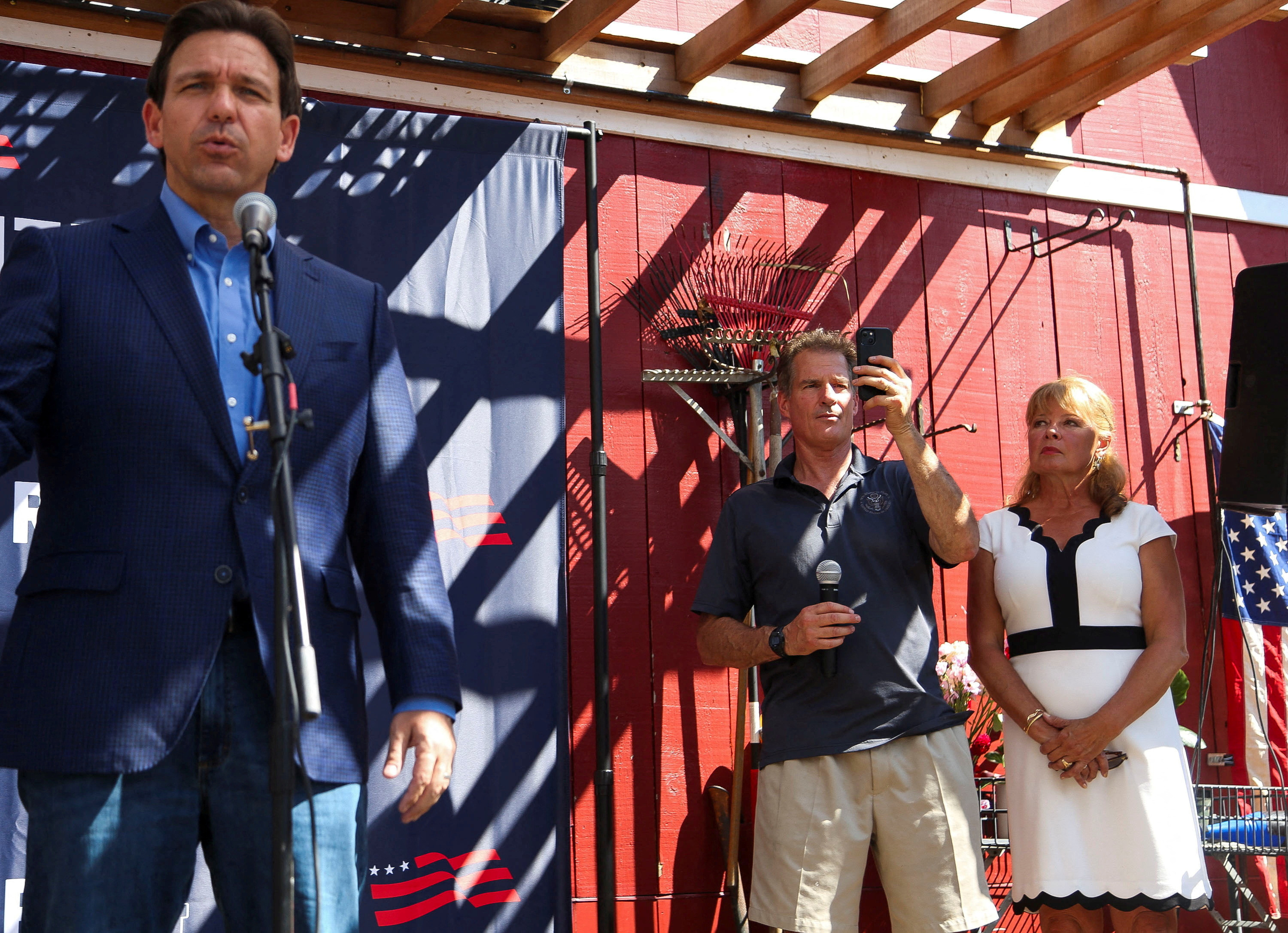 Florida Governor and Republican U.S. presidential candidate DeSantis attends a barbecue in Rye