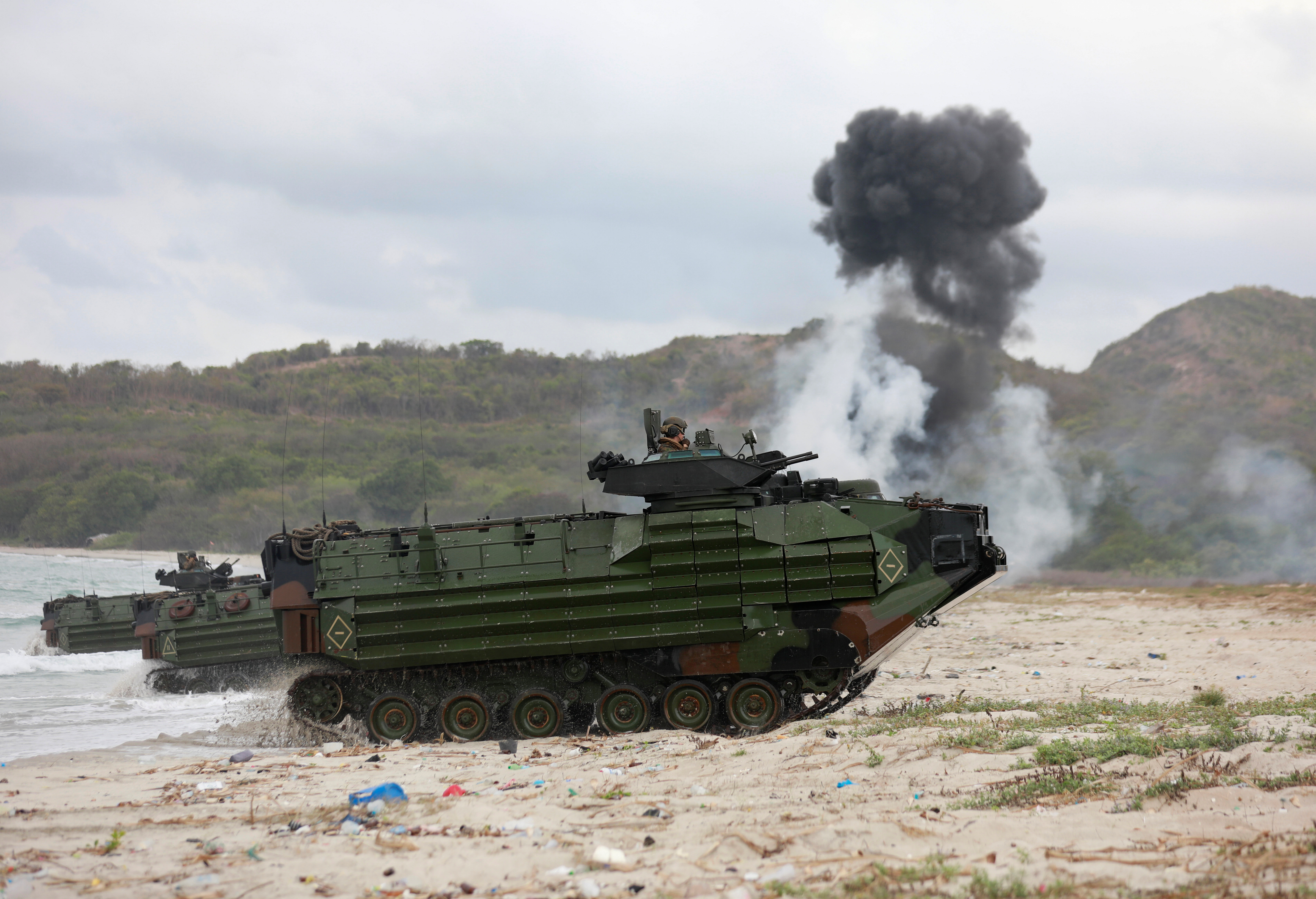 Tanks take part in the Amphibious Assault Demonstration during the Cobra Gold multilateral military exercise in Hat Yao Beach, Sattahip District, Chonburi Province
