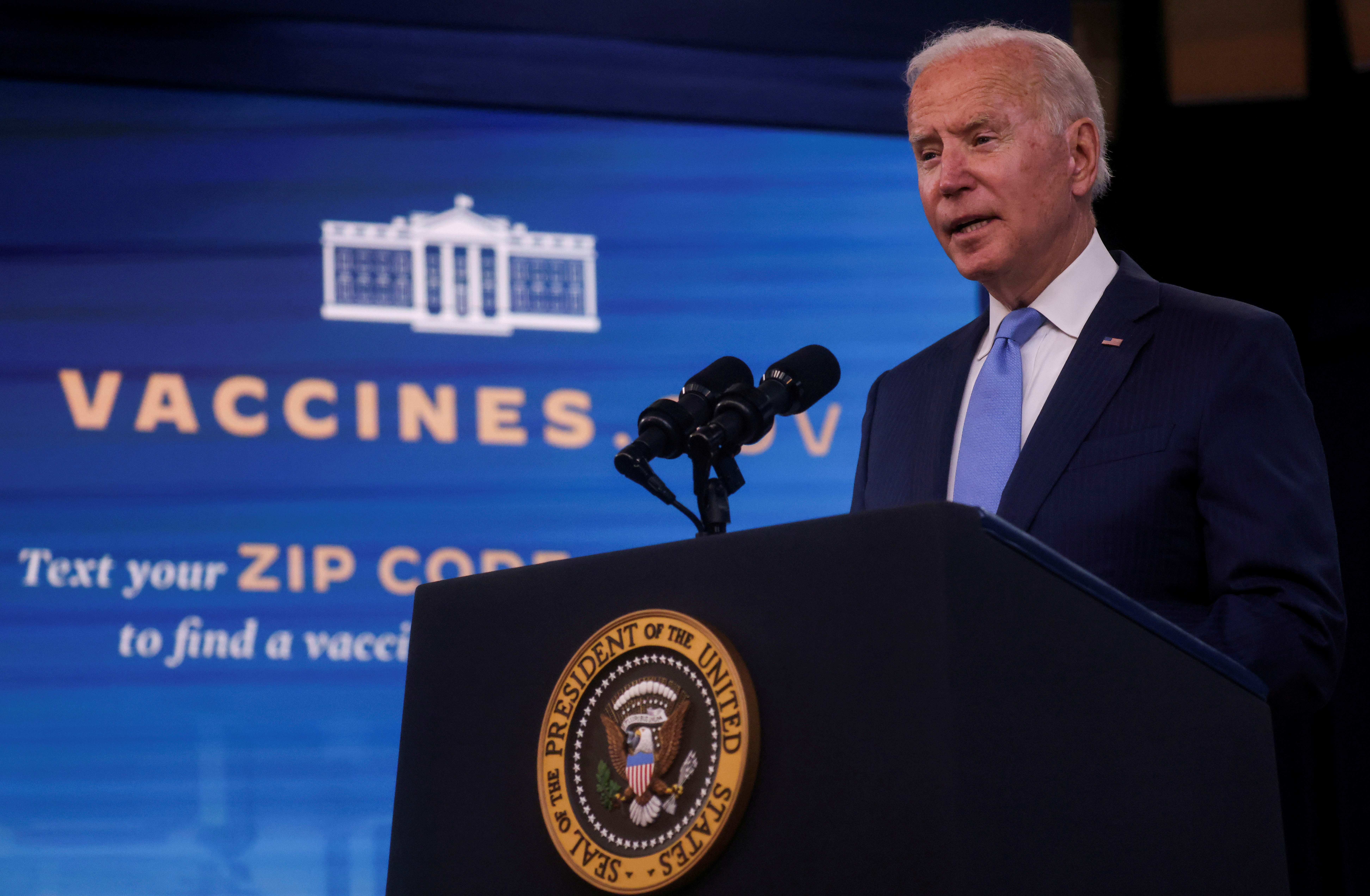U.S. President Joe Biden speaks about the administration's coronavirus response at the White House in Washington