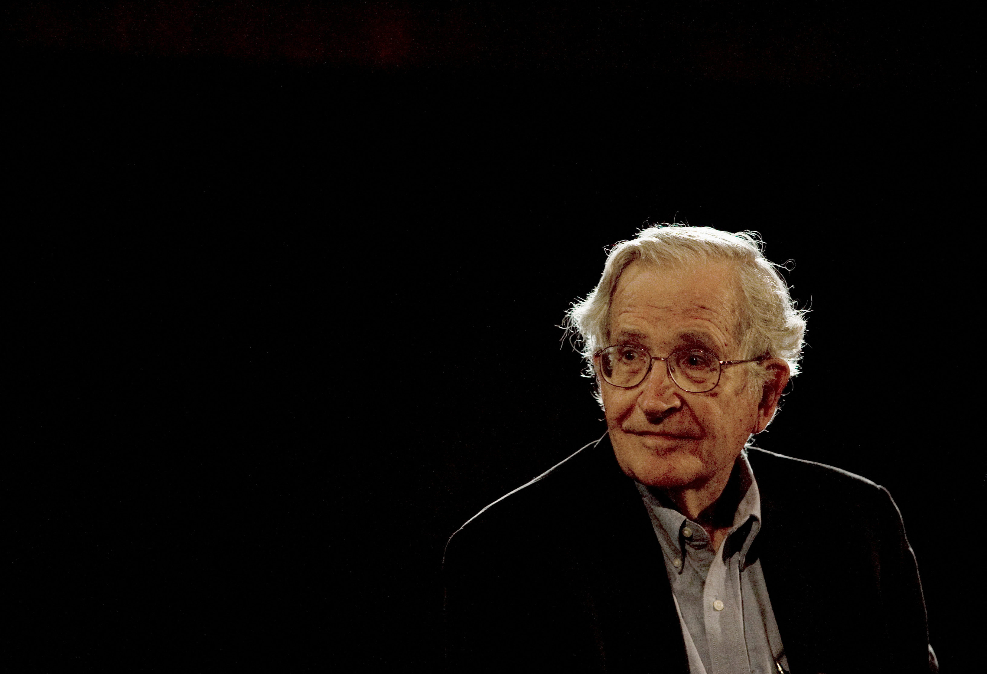 U.S. linguist and philosopher Noam Chomsky pauses while addressing the audience at the National Autonomous University's Educational Investigation Institute (UNAM) in Mexico City