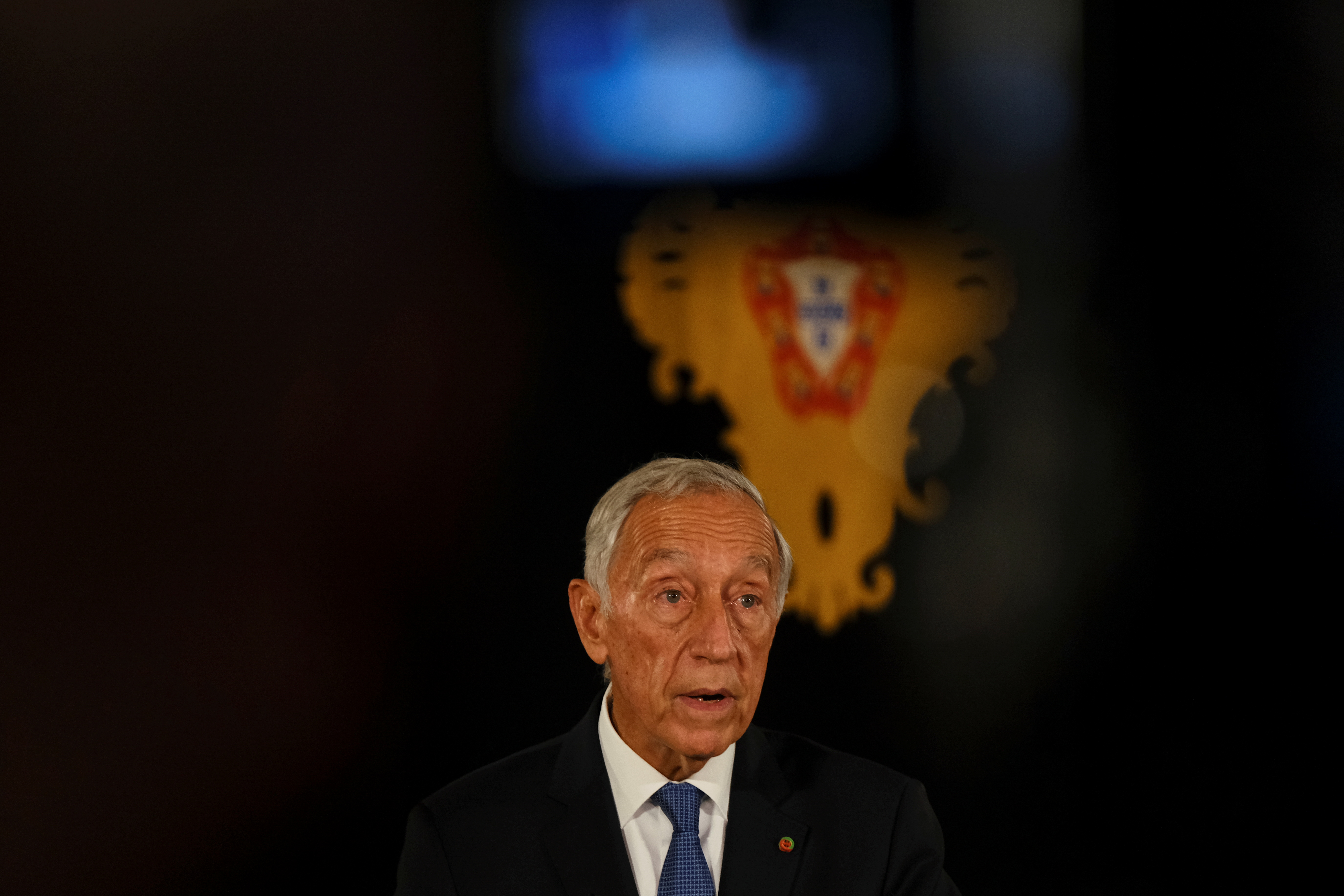Portugal's President de Sousa addresses the nation to announce his decision to dissolve parliament triggering snap general elections, in Belem Palace, in Lisbon