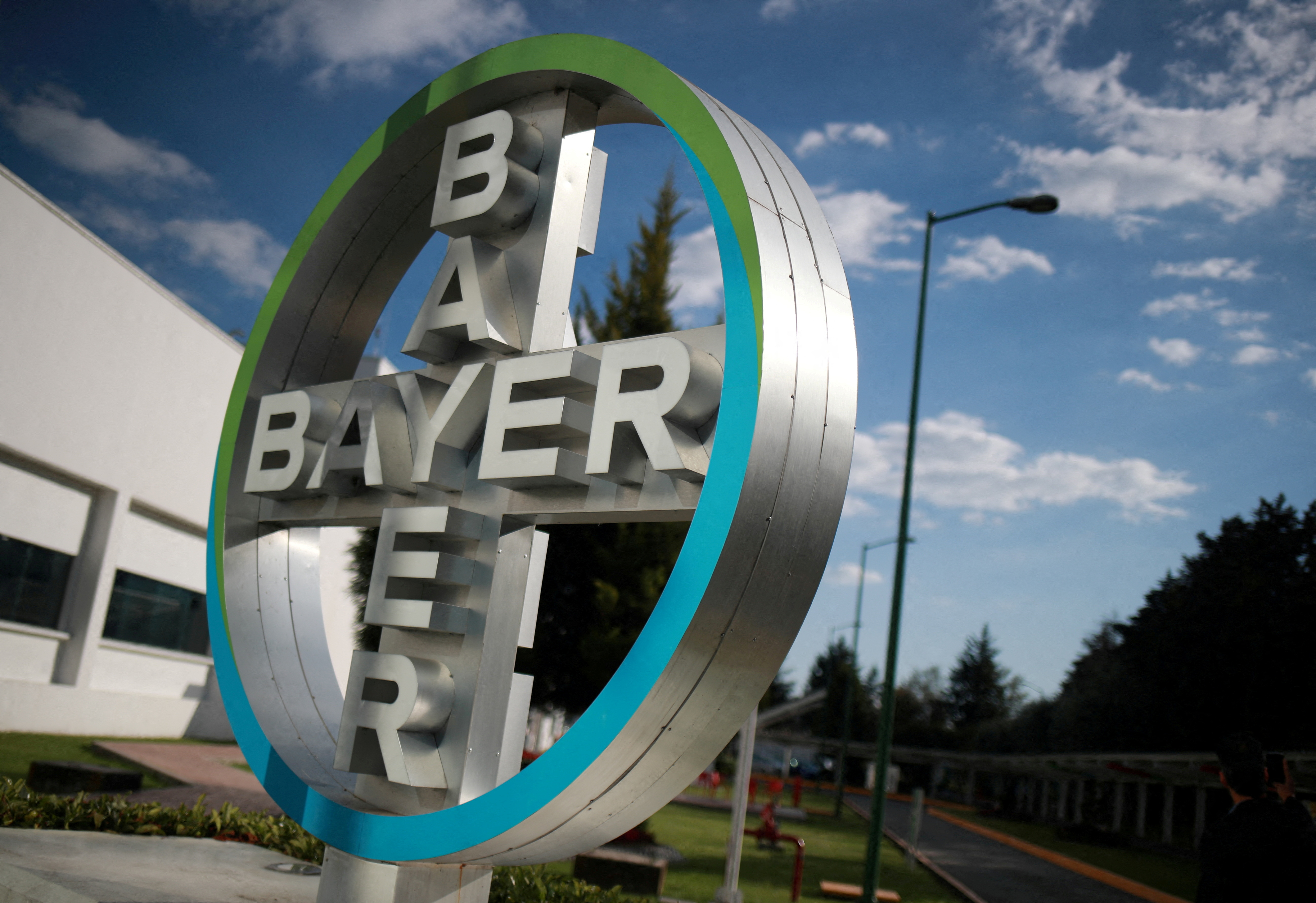 The logo of Bayer is pictured at the company's plant in Lerma, Mexico