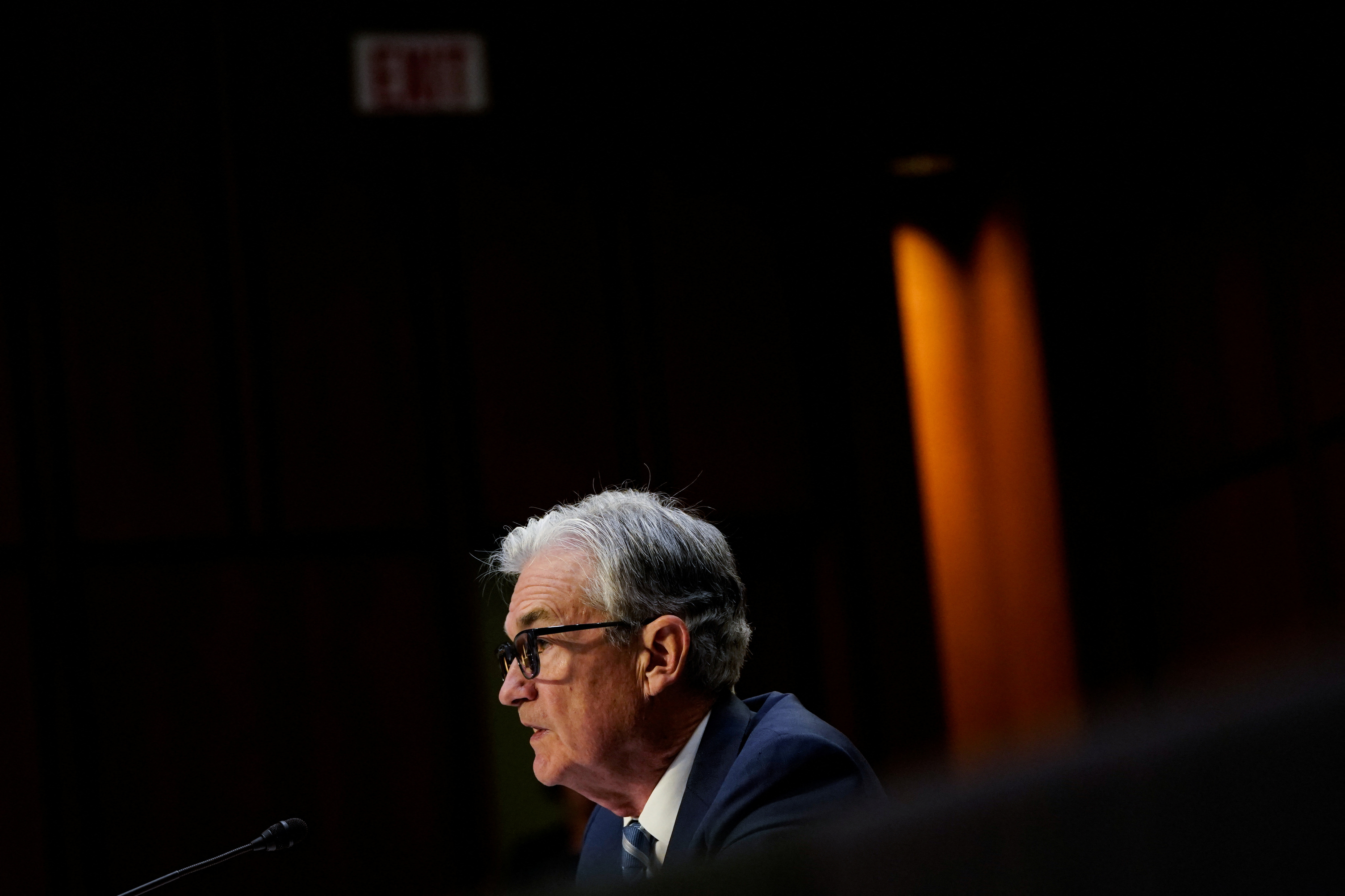 Federal Reserve Chair Jerome Powell testifies before a Senate Banking, Housing, and Urban Affairs Committee hearing in Washington
