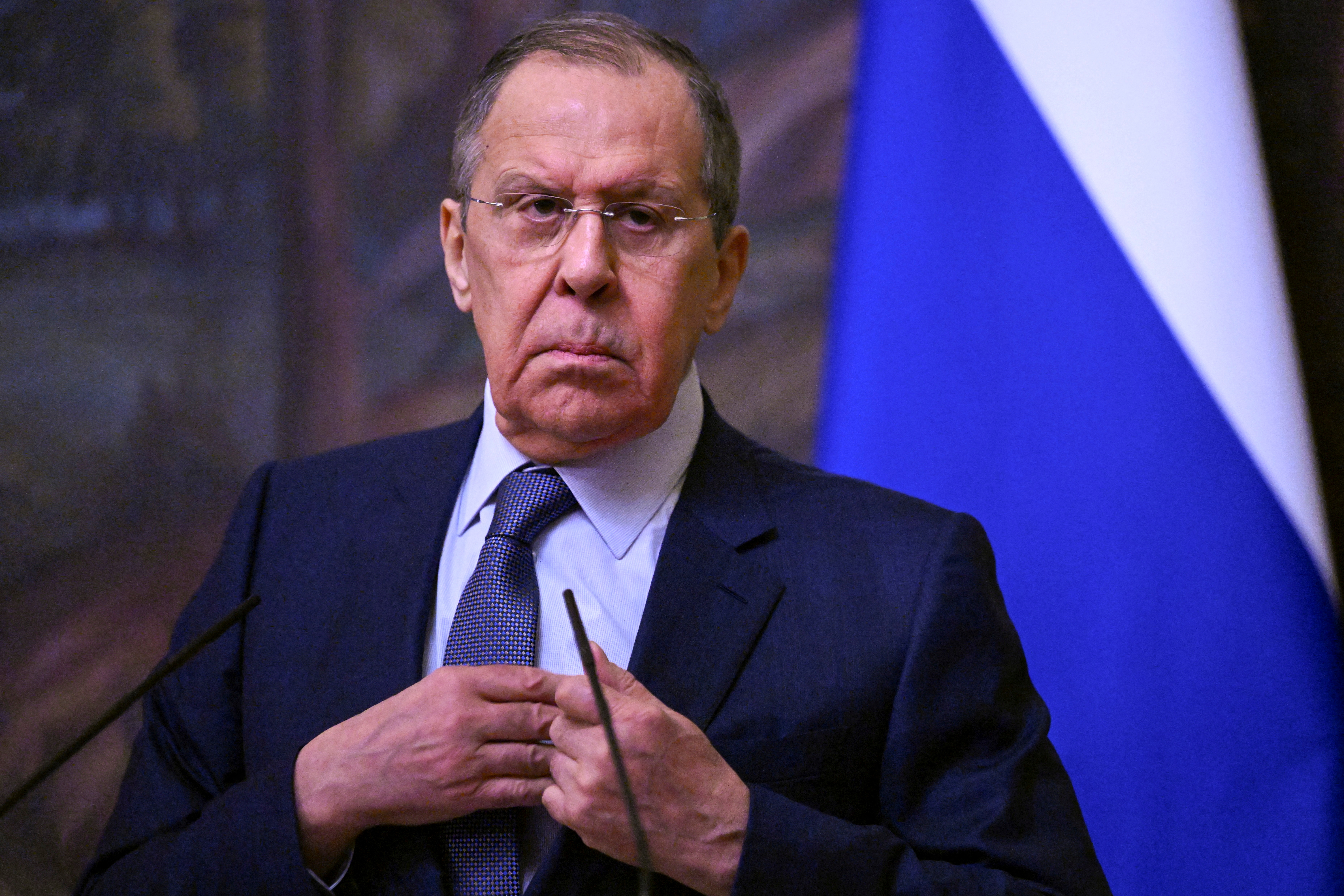 Russian Foreign Minister Lavrov and ICRC President Maurer attend a news conference in Moscow