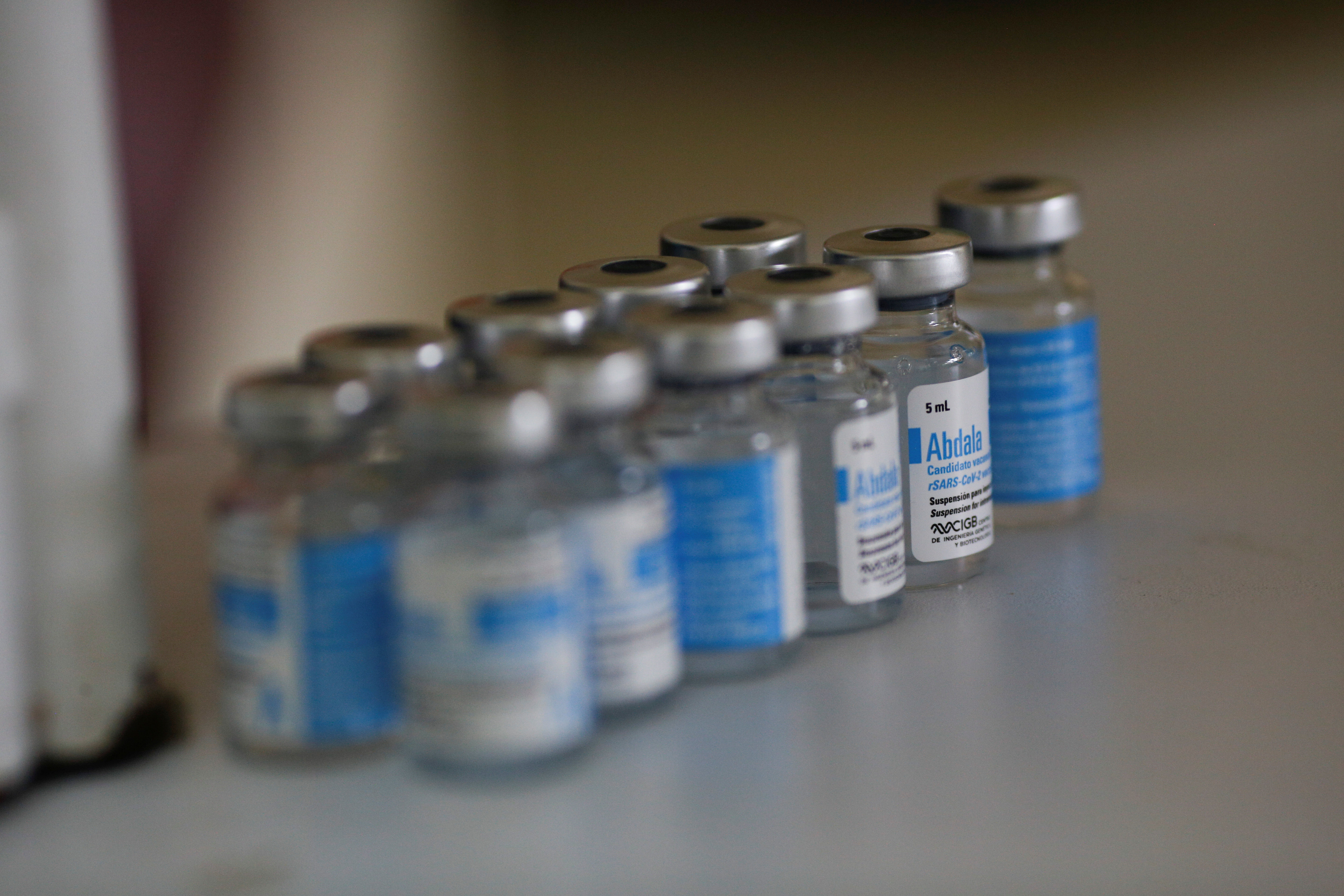 Doses of Cuba Abdala vaccine are seen at a vaccination center in Caracas