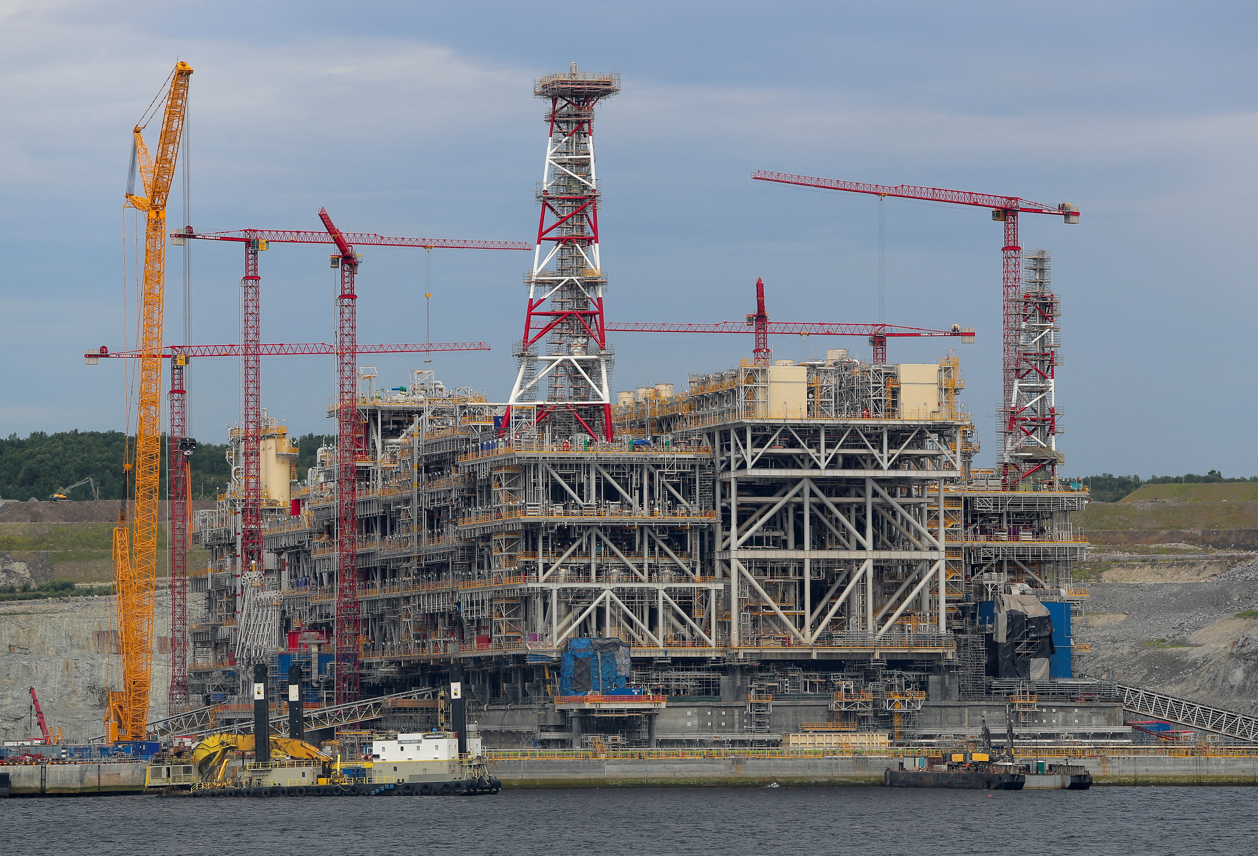 A structure of Arctic LNG 2 joint venture is seen under construction near the settlement of Belokamenka, Murmansk region