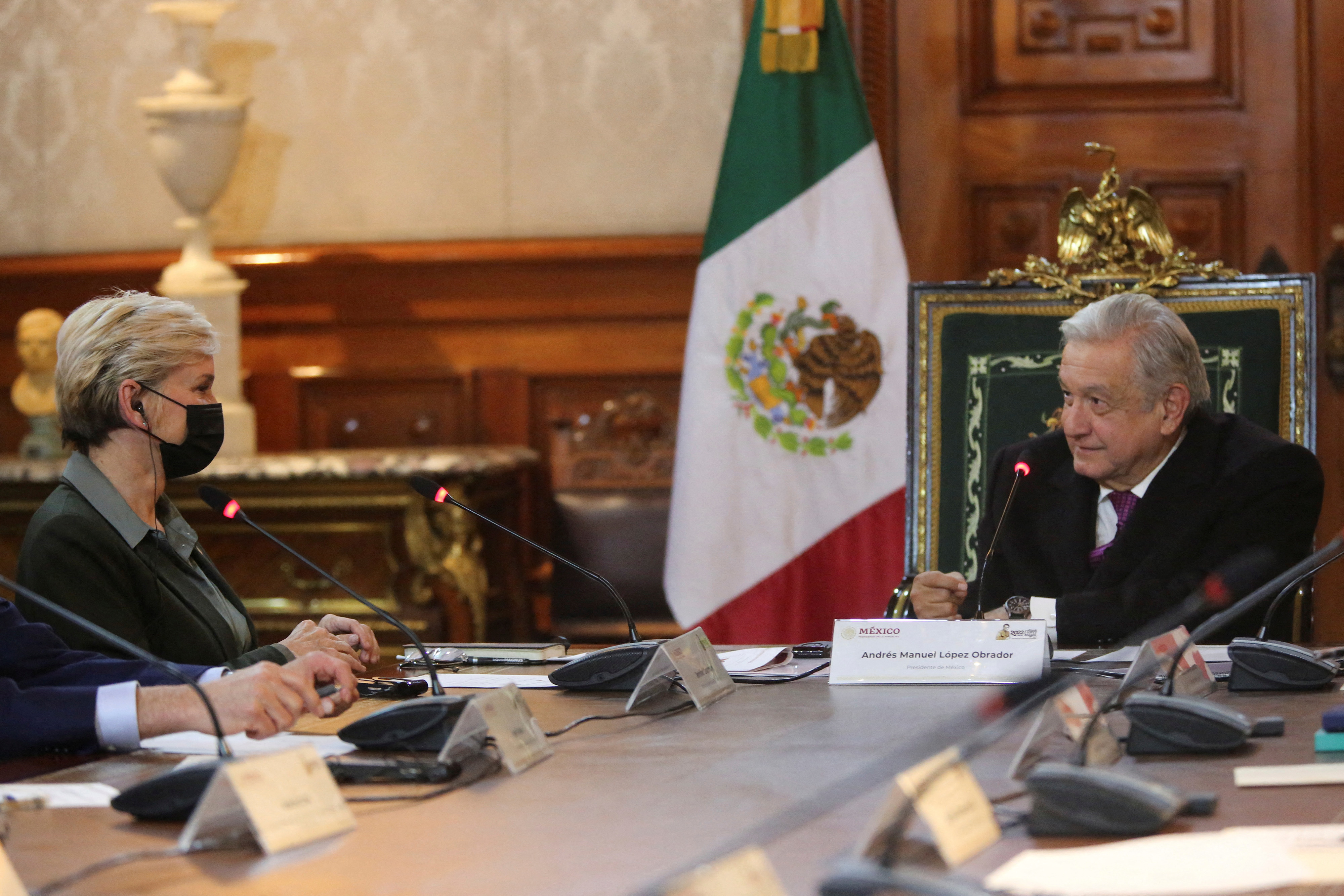 Mexican President Andres Manuel Lopez Obrador meets with U.S. Energy Secretary Jennifer Granholm in Mexico City