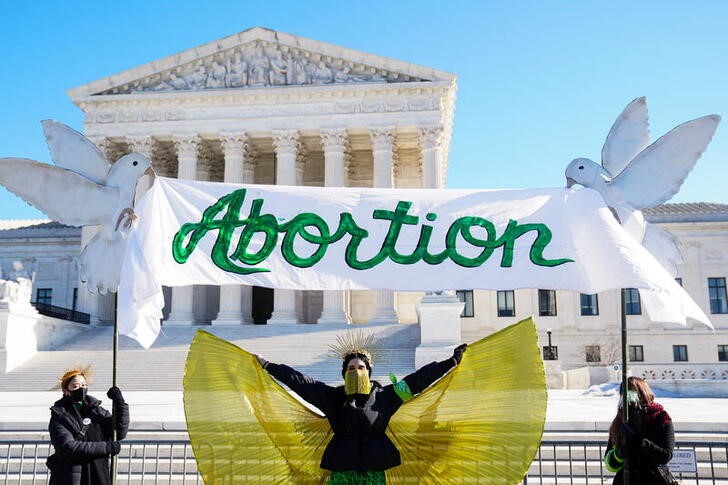 Activists hold pro-choice demonstration on anniversary of Roe v. Wade at U.S. Supreme Court in Washington