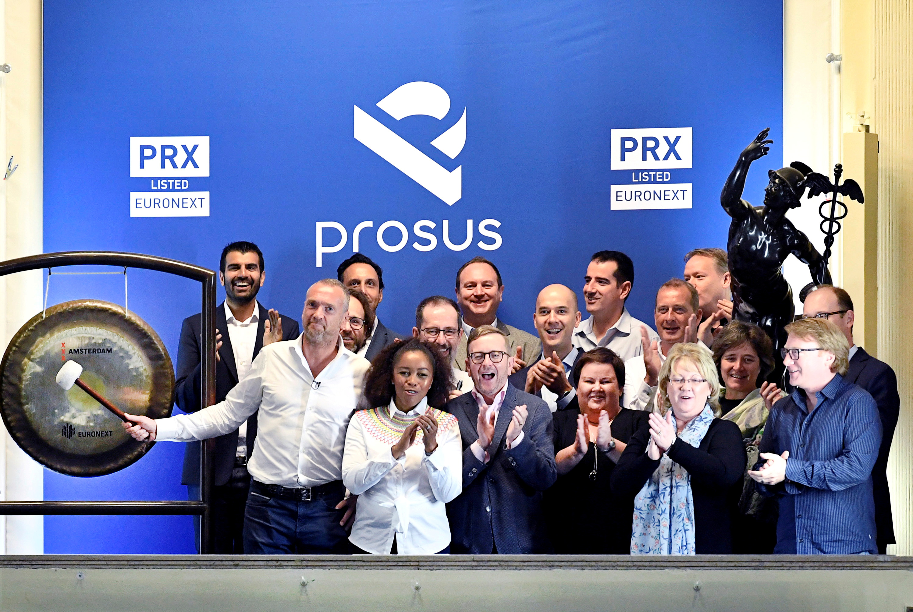 Bob van Dijk, CEO of Naspers and Prosus Group poses at Amsterdam's stock exchange, as Prosus begins trading on the Euronext stock exchange in Amsterdam