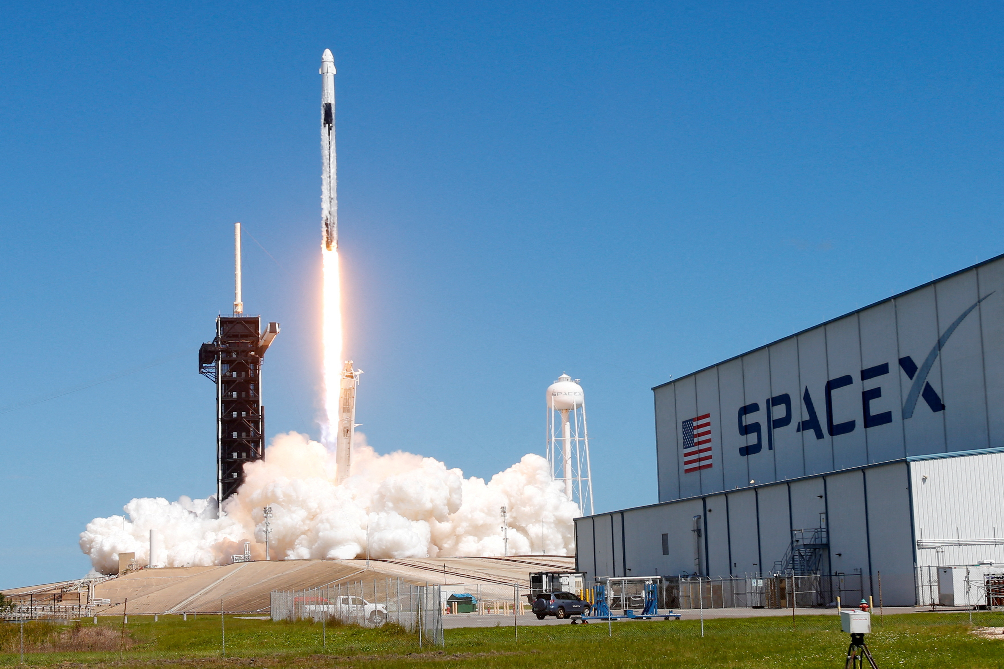 A SpaceX Falcon 9 rocket with the Dragon capsule launches from Pad-39A on the Crew 5 mission to carry four crew members to the International Space Station from NASA's Kennedy Space Center