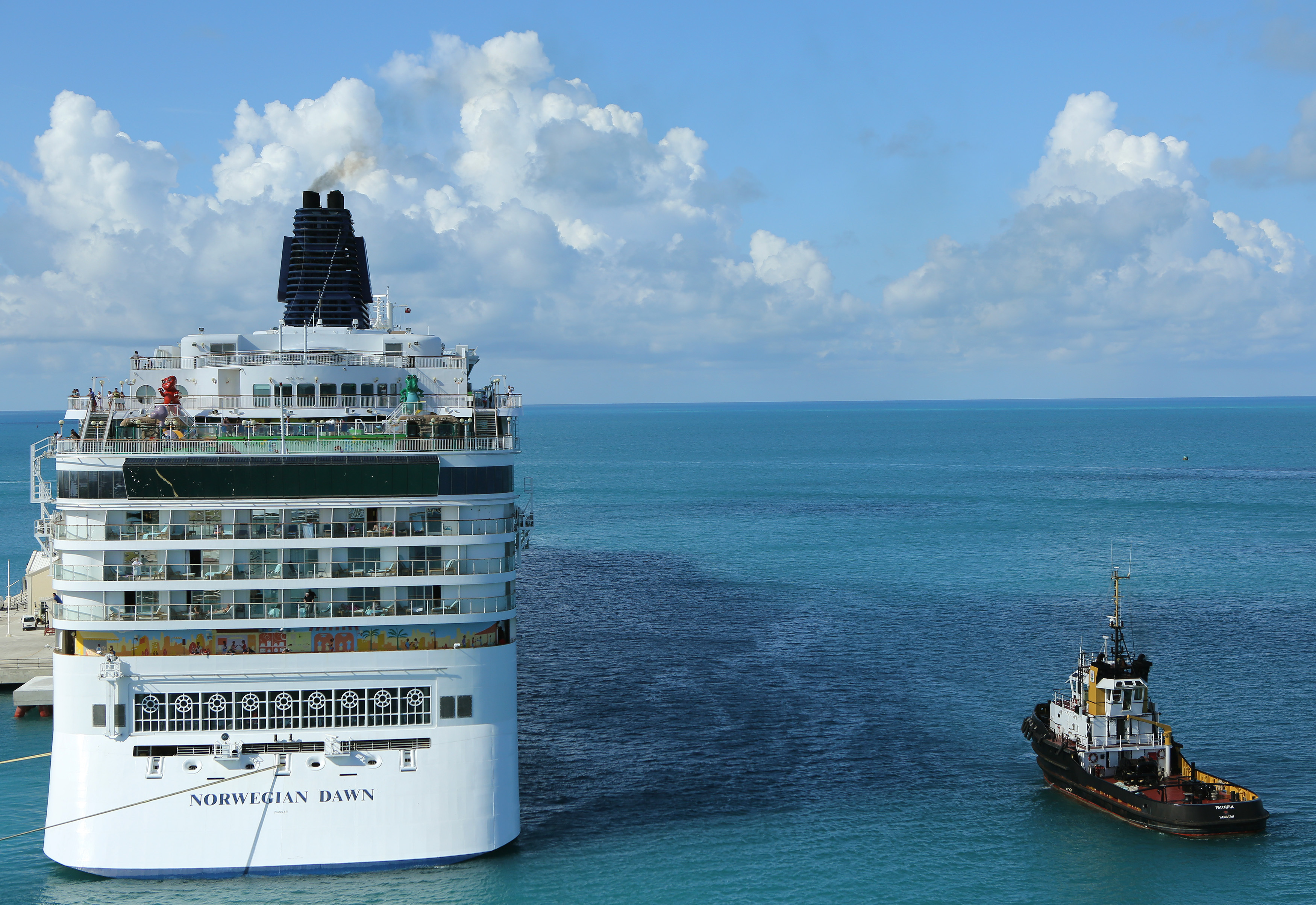 Cruise ship Norwegian Dawn departs port near Hamilton Bermuda