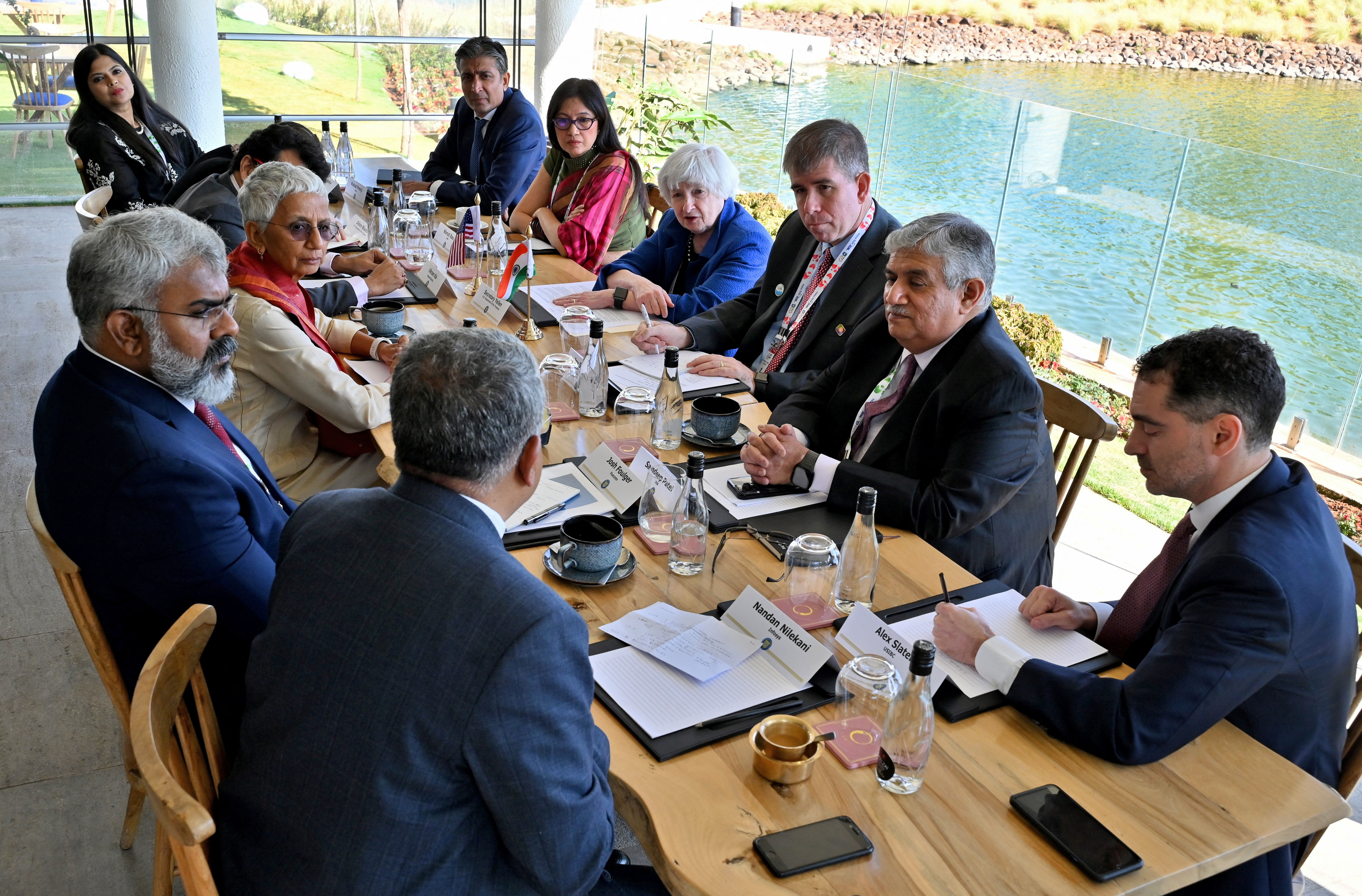 ウクライナ戦争 US Treasury Secretary Yellen during her roundtable with technology leaders on outskirts of Bengaluru