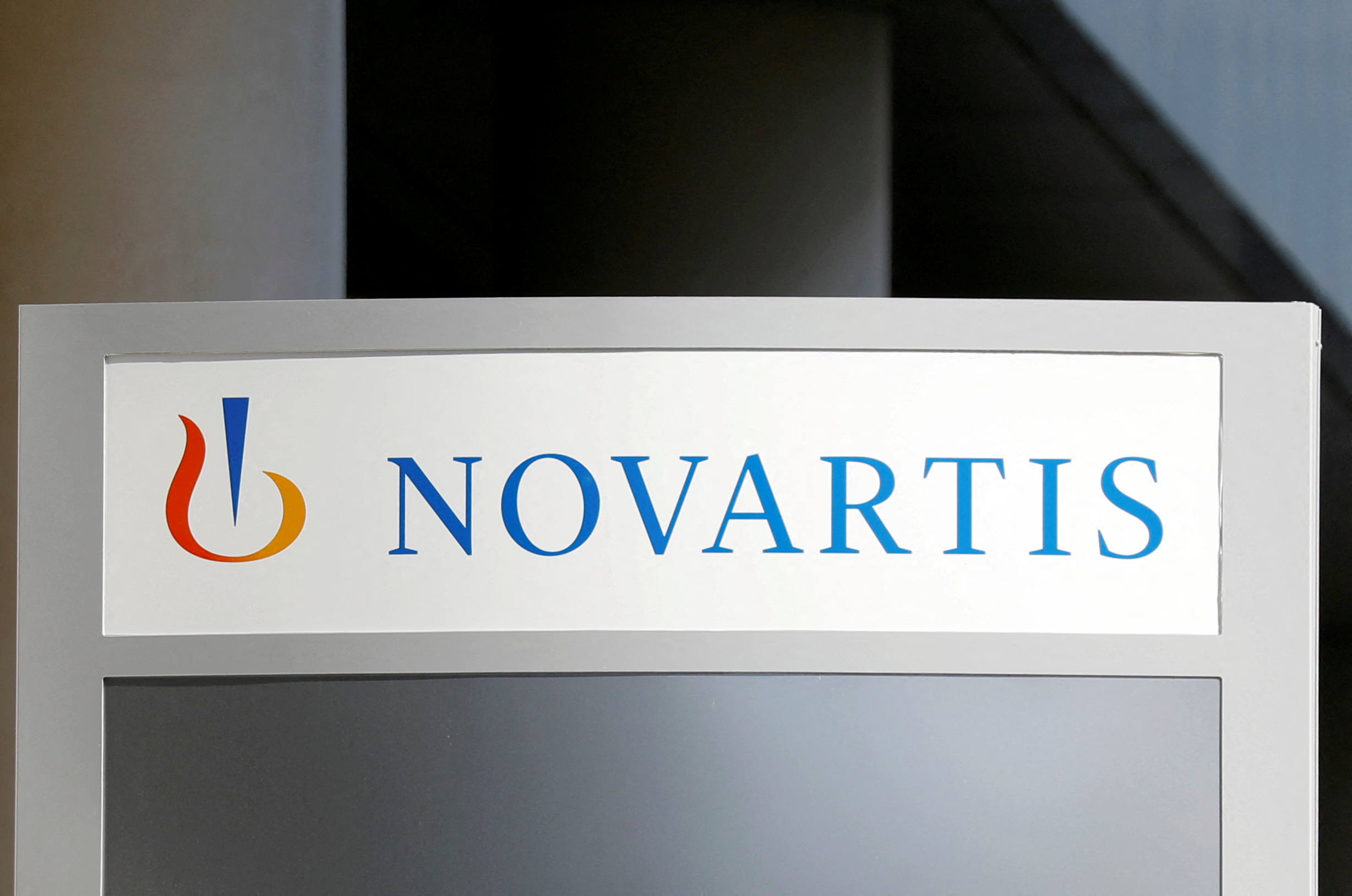 The logo of Swiss drugmaker Novartis is pictured at the French company's headquarters in Rueil-Malmaison