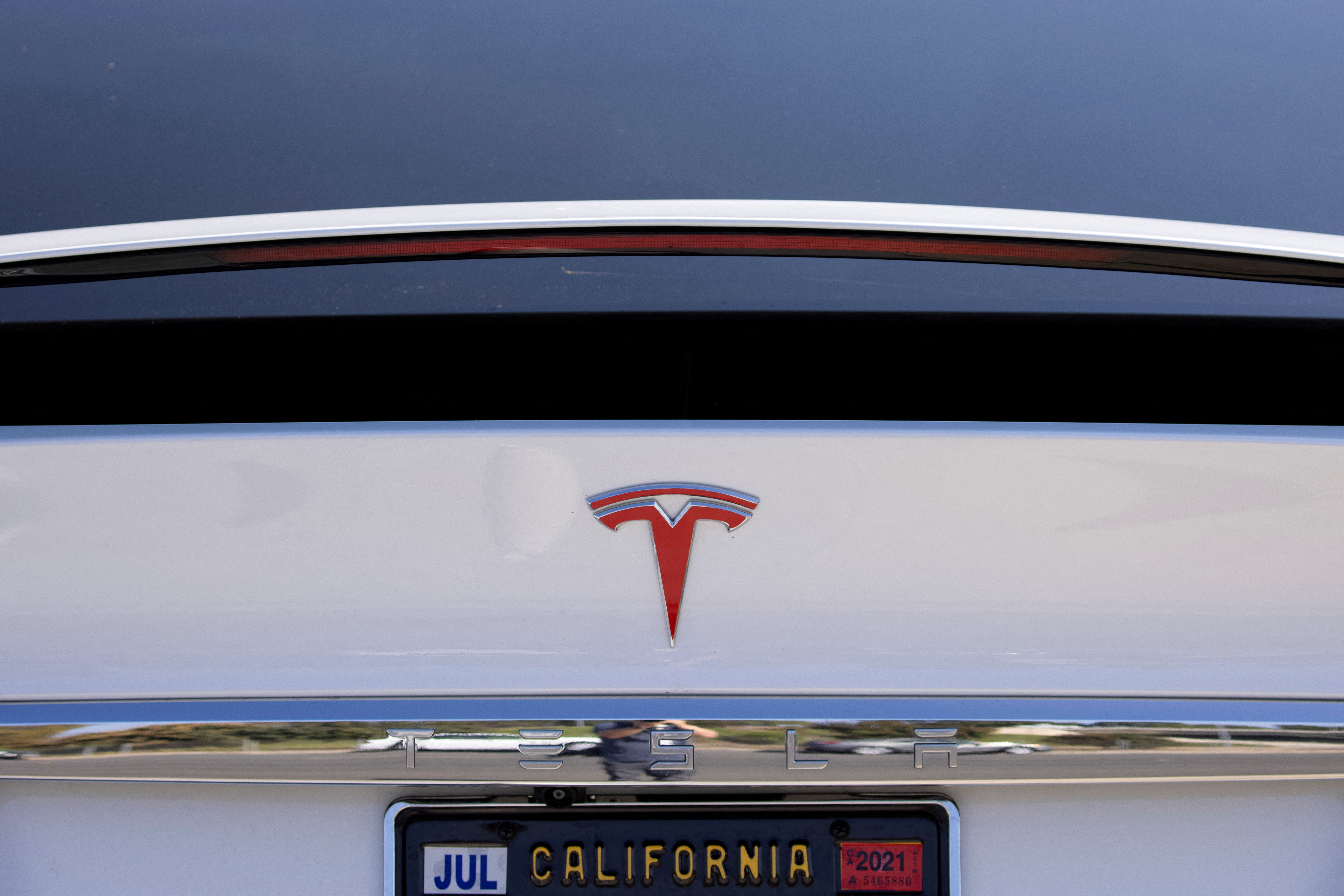 A Tesla Model X is shown at a Tesla service center in Costa Mesa, California