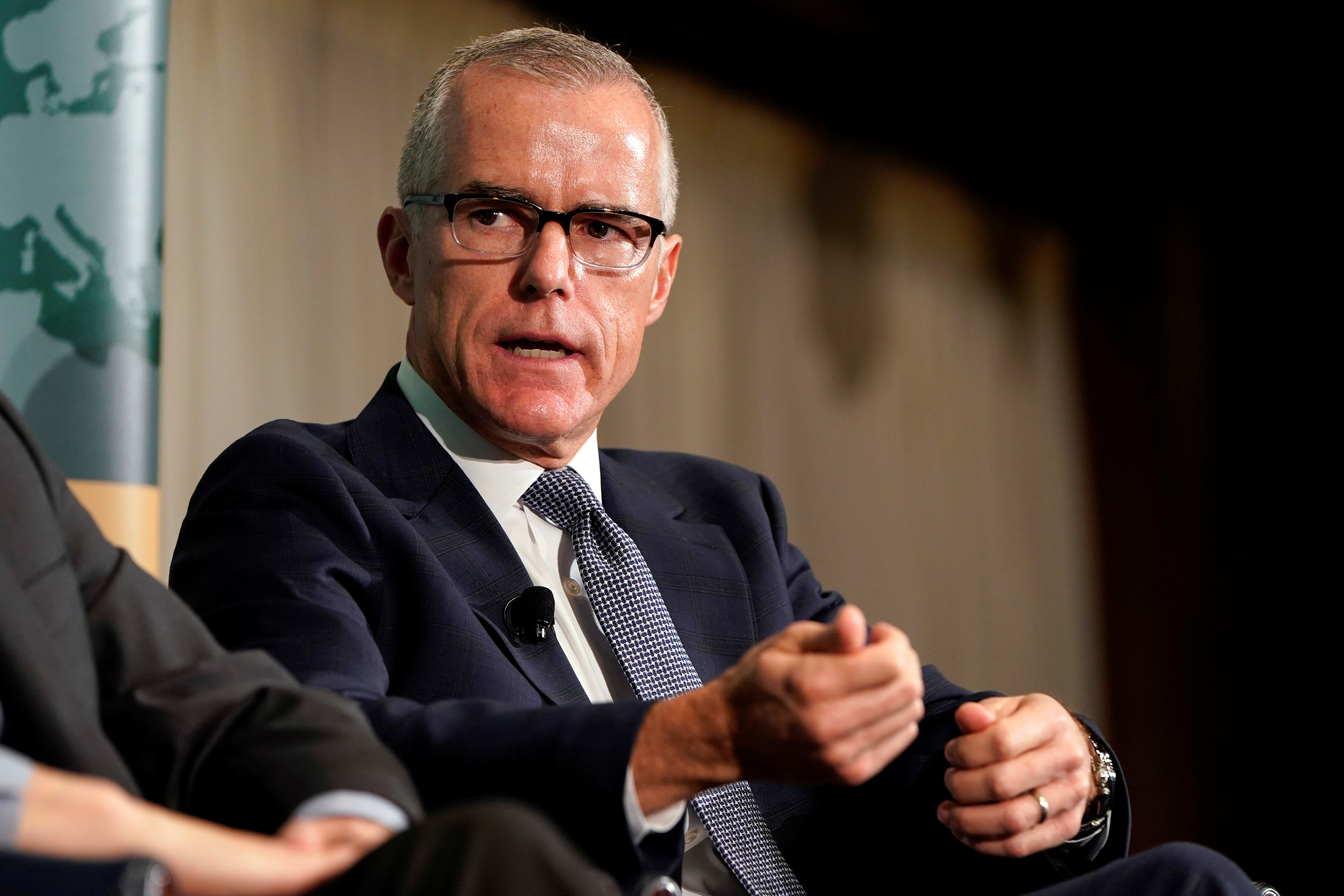 Former acting FBI director Andrew McCabe speaks during a forum on election security in Washington