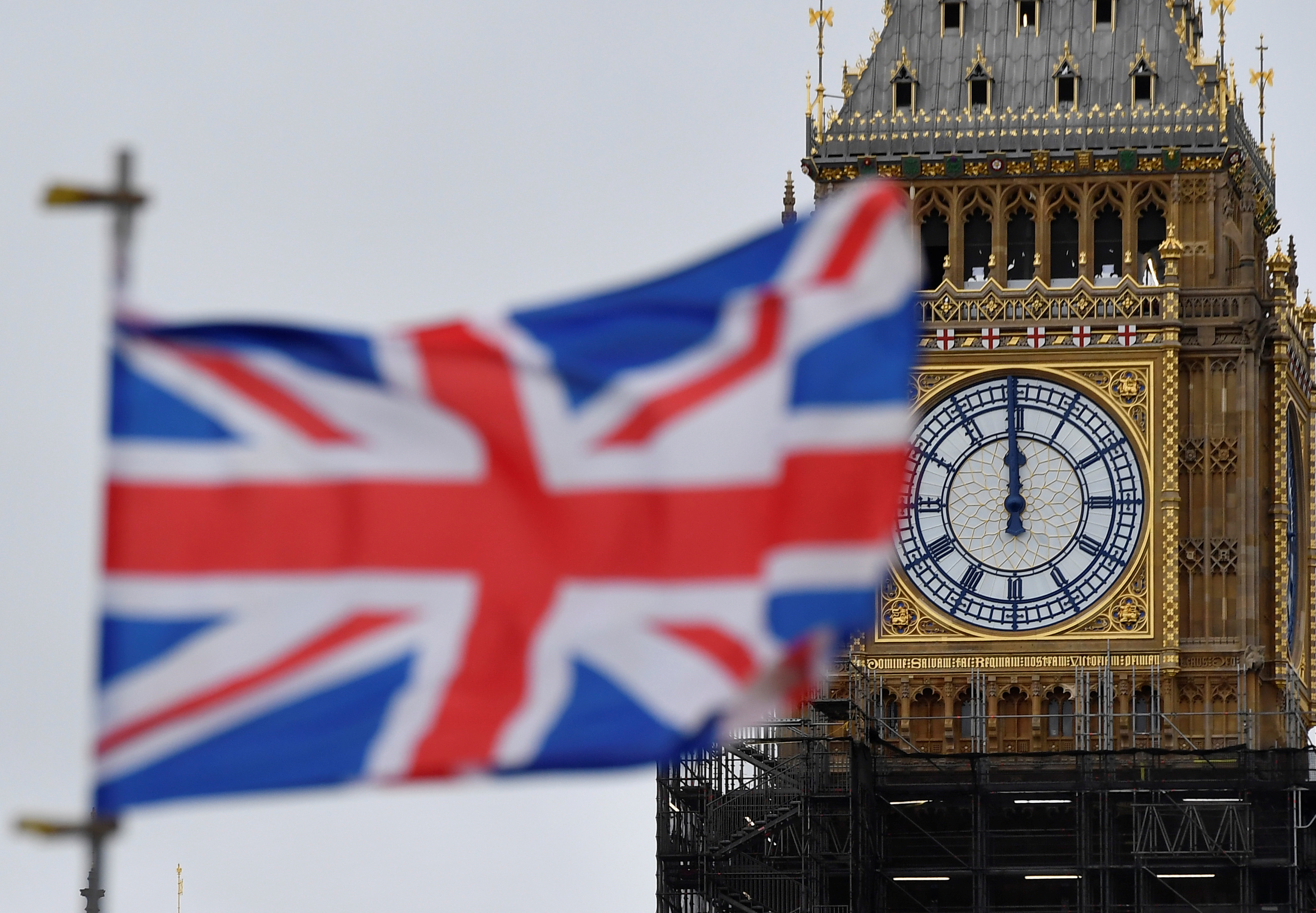 A clock face is seen on the Elizabeth Tower, ahead of New Year's Eve events when all four faces will be visible for the first time to ring in the new year since restoration works commenced at Houses of Parliament in London