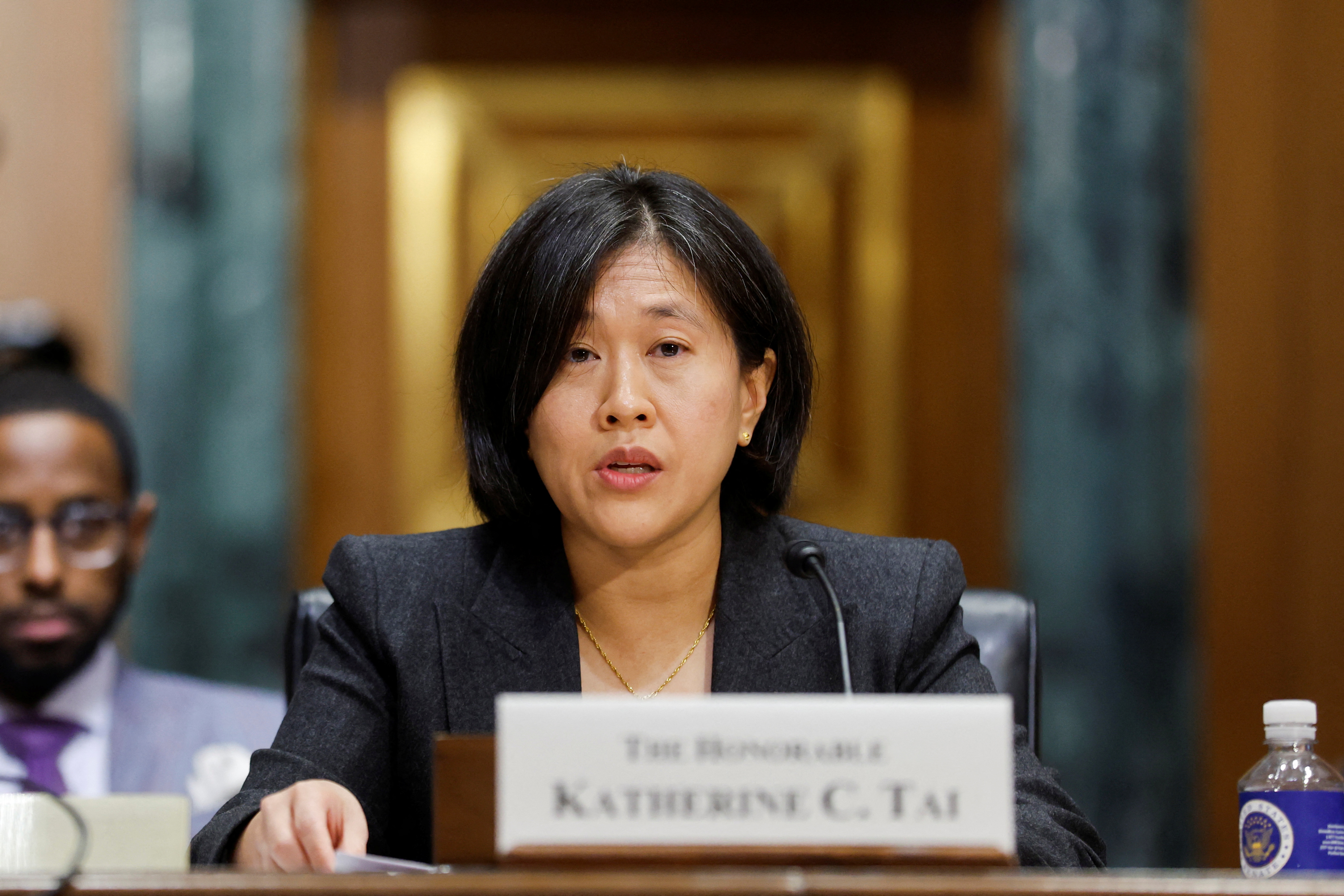 U.S. Trade Representative Tai testifies before a Senate Finance Committee hearing on Capitol Hill in Washington