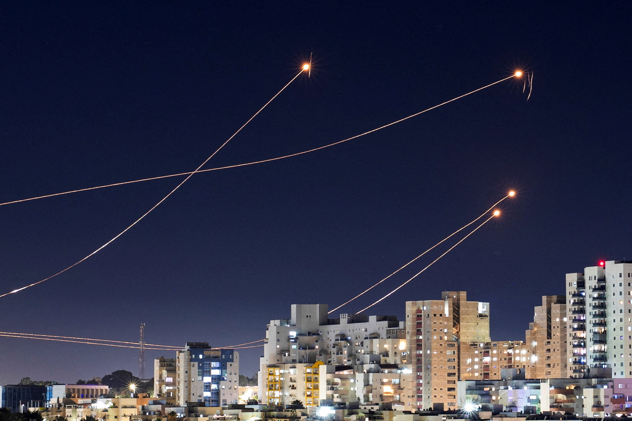 Israel's Iron Dome anti-missile system intercepts rockets launched from the Gaza Strip