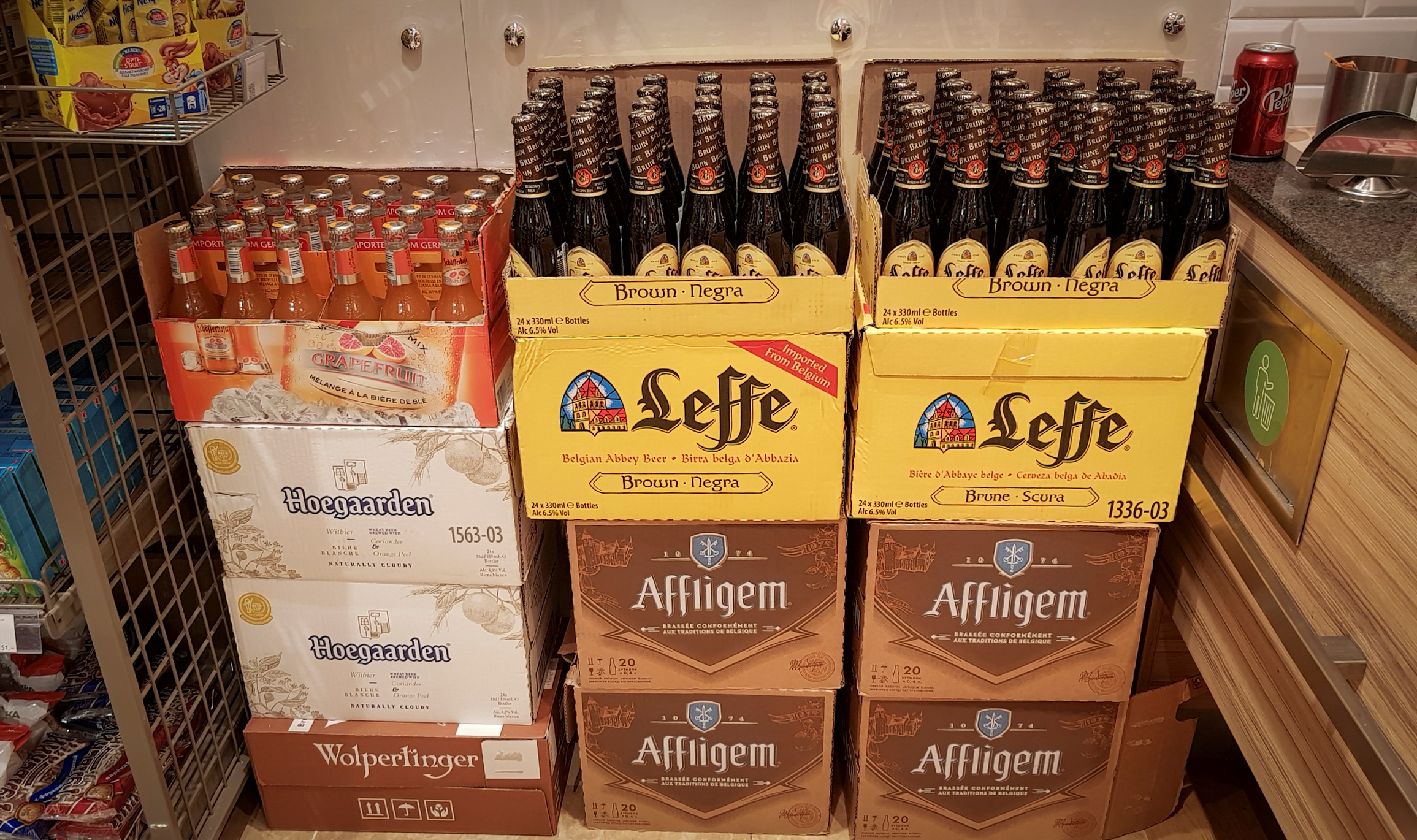 Boxes with bottles of beer are seen in a shop in Moscow