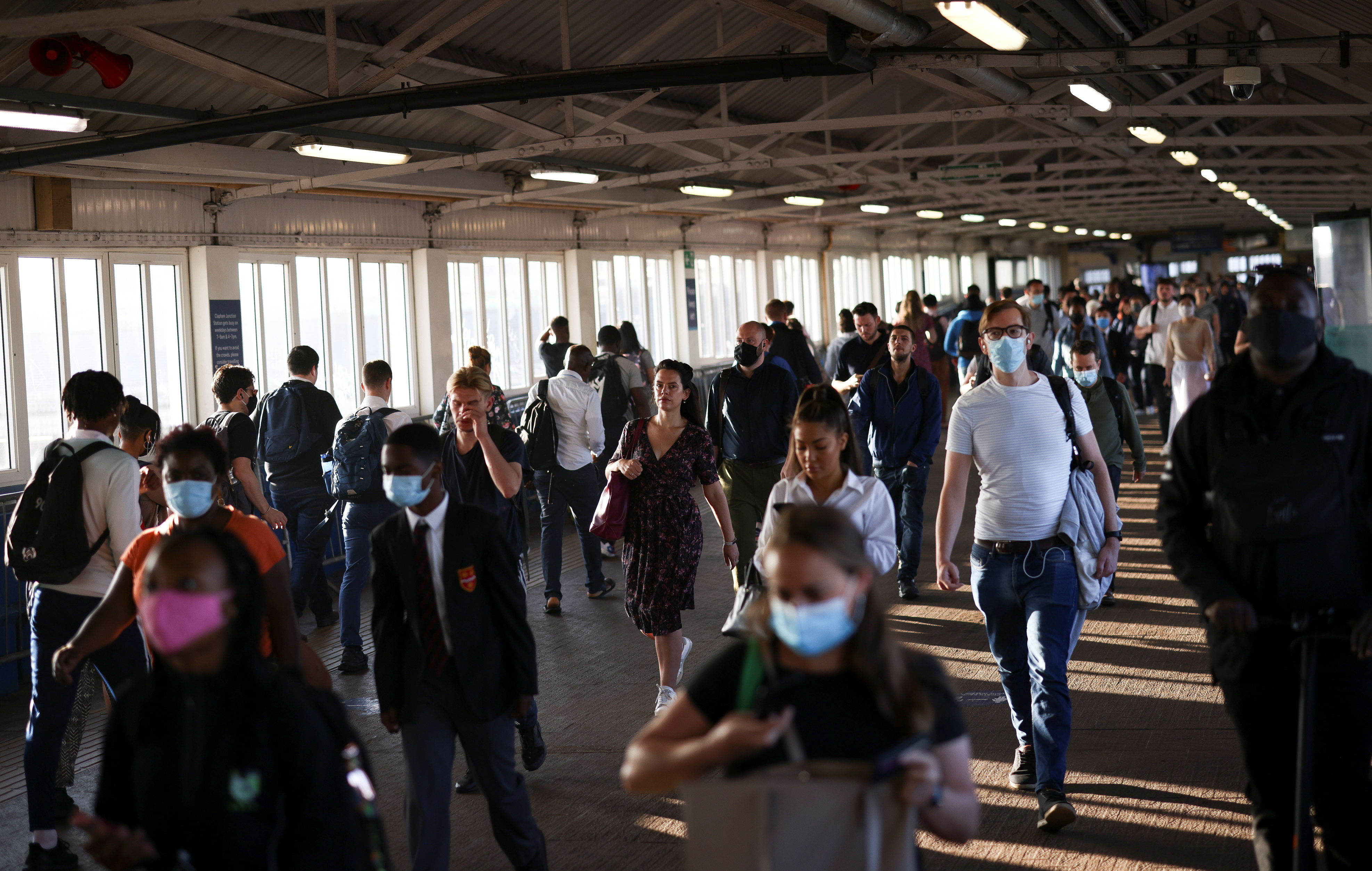 Morning rush hour at Clapham Junction station in London