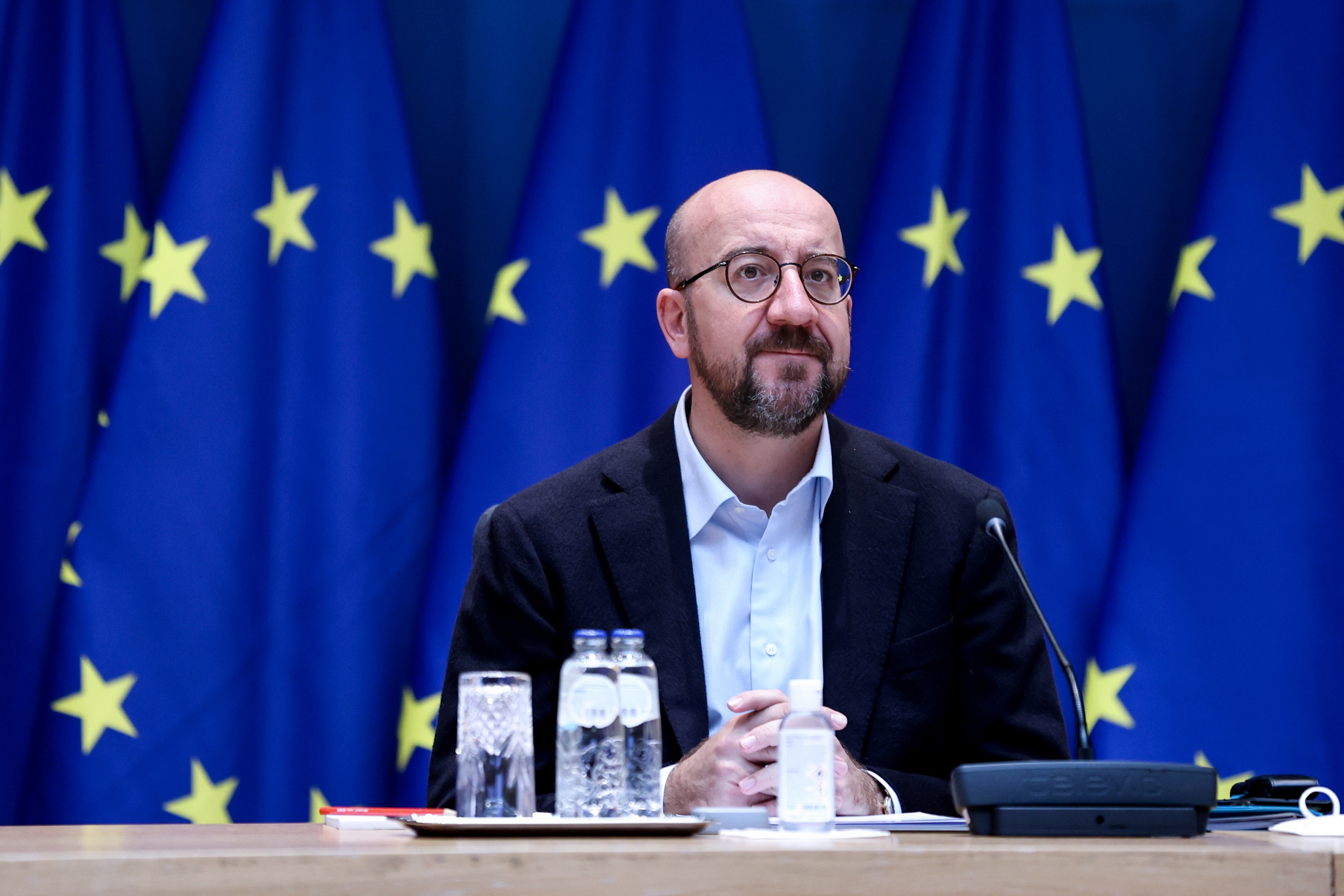 European Council President Michel holds video conference in Brussels