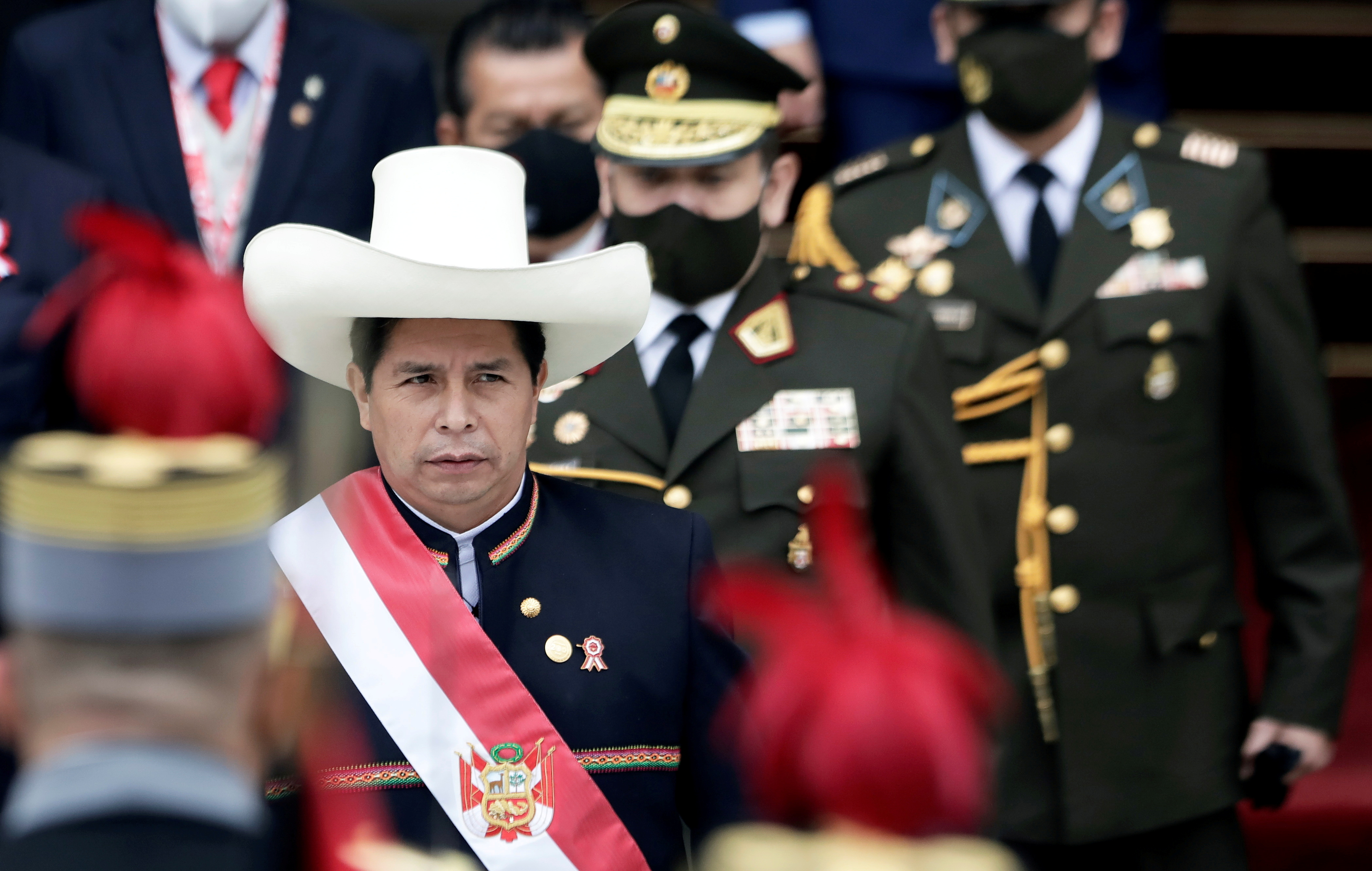 Peru's President Pedro Castillo walks out the Congress after his swearing-in ceremony, in Lima, Peru July 28, 2021. REUTERS/Angela Ponce/File Photo