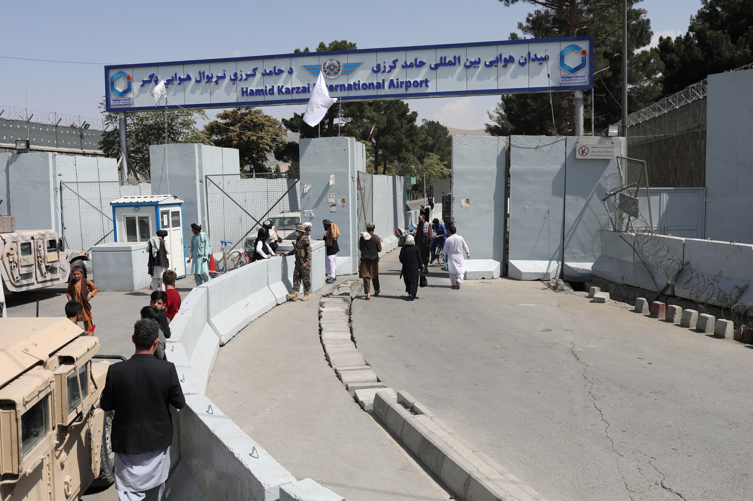 General view of an entrance gate to Hamid Karzai International Airport which has been close for the maintenance of aircrafts in Kabul
