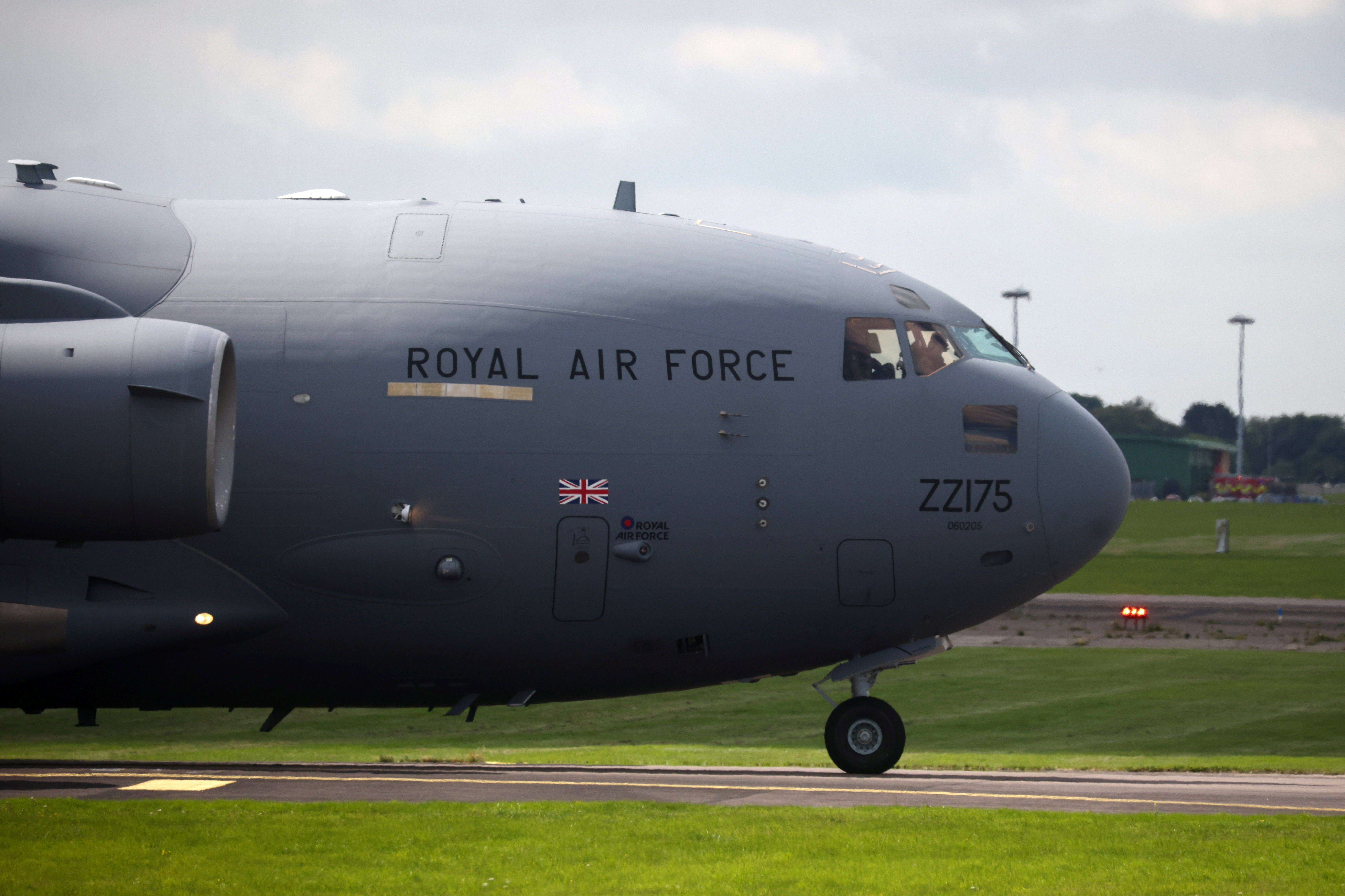 A Boeing C-17 Globemaster III prepares to take off at the RAF Brize Norton